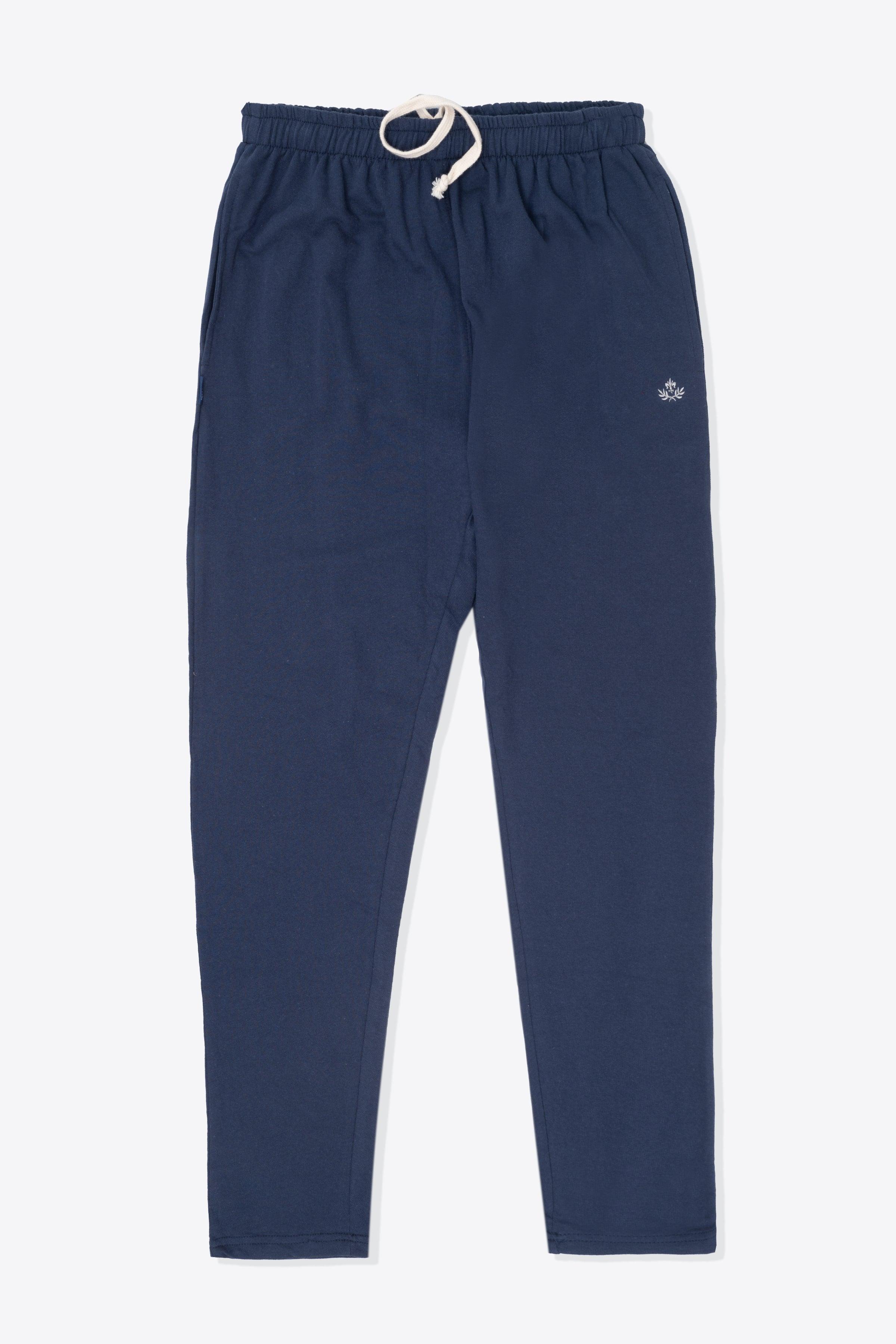 Indigo sleepwear trousers with elastic waistband and drawstring, straight-leg fit