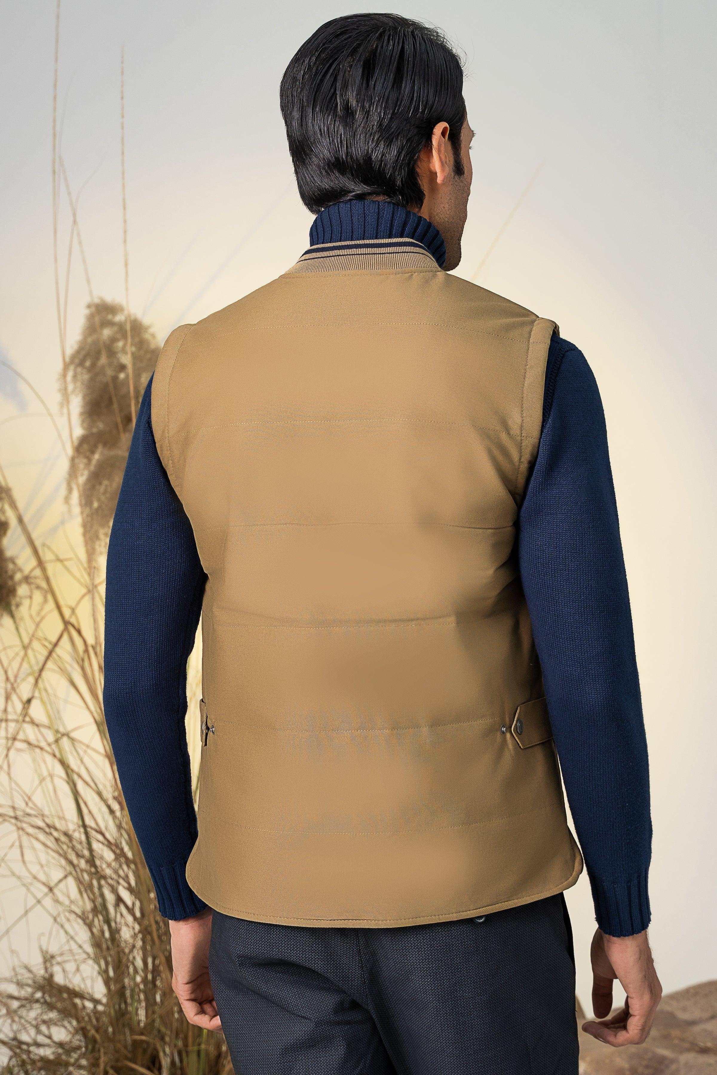 SLEEVELESS QUILTED JACKET DARK KHAKI at Charcoal Clothing