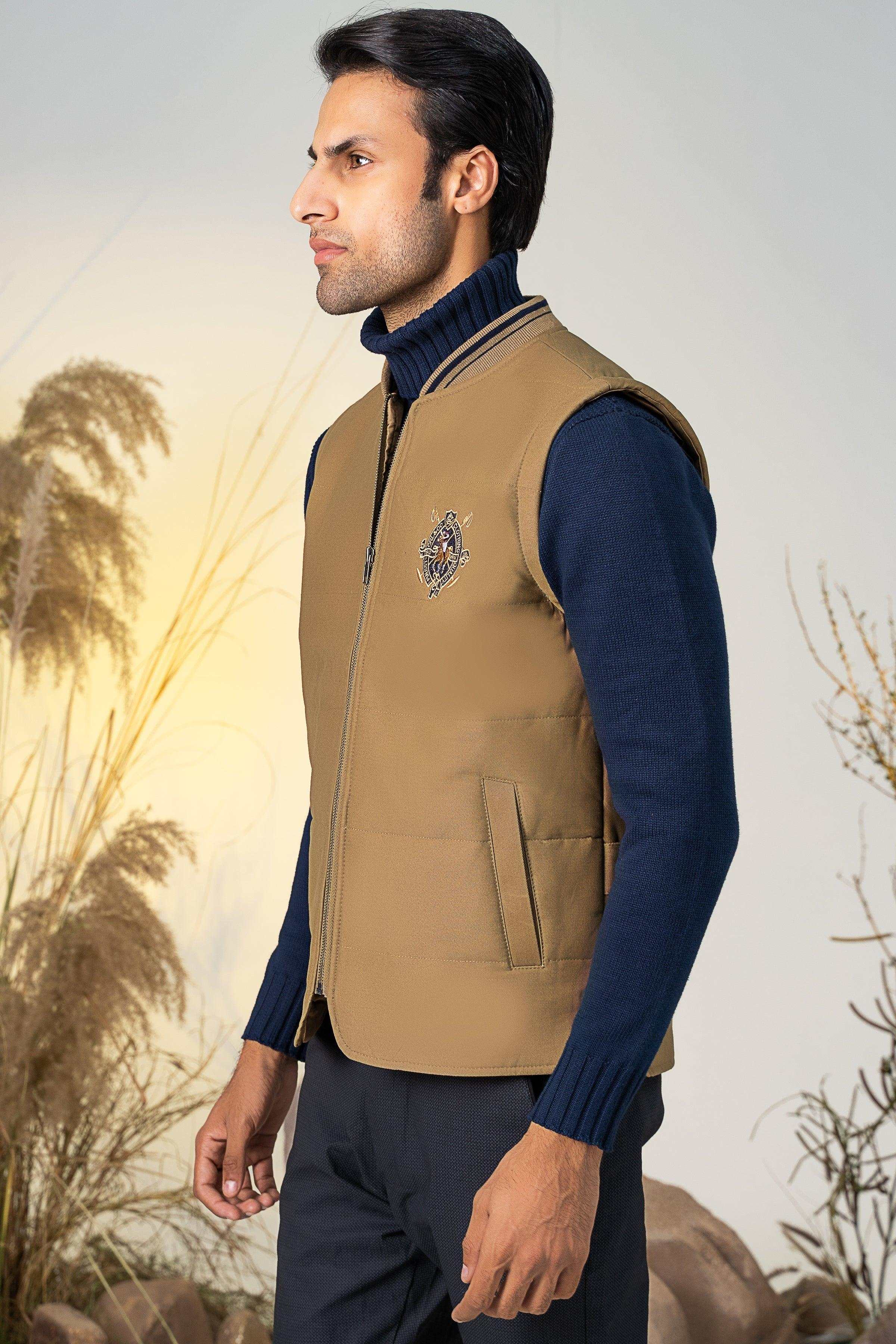 SLEEVELESS QUILTED JACKET DARK KHAKI at Charcoal Clothing