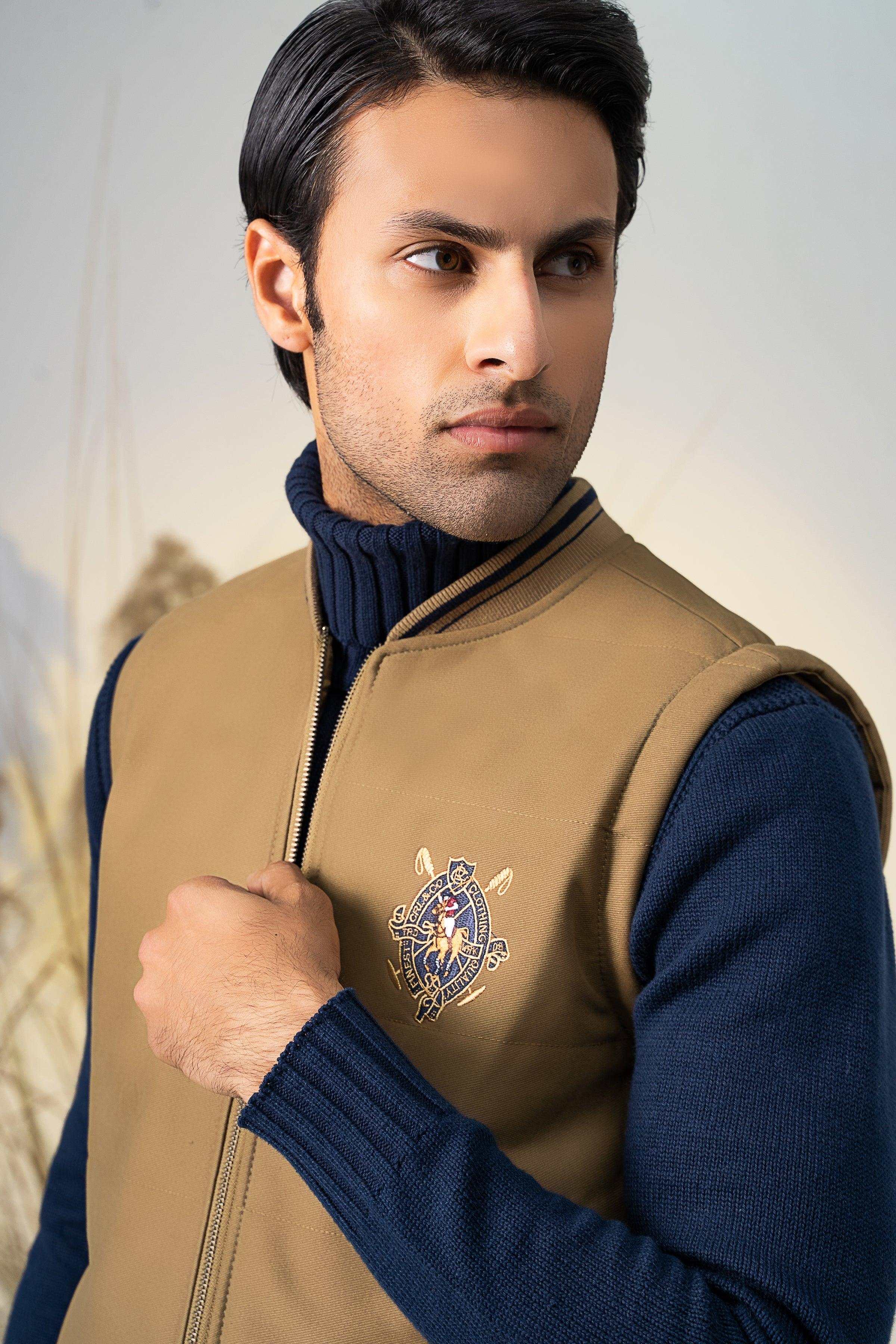 SLEEVELESS QUILTED JACKET DARK KHAKI at Charcoal Clothing