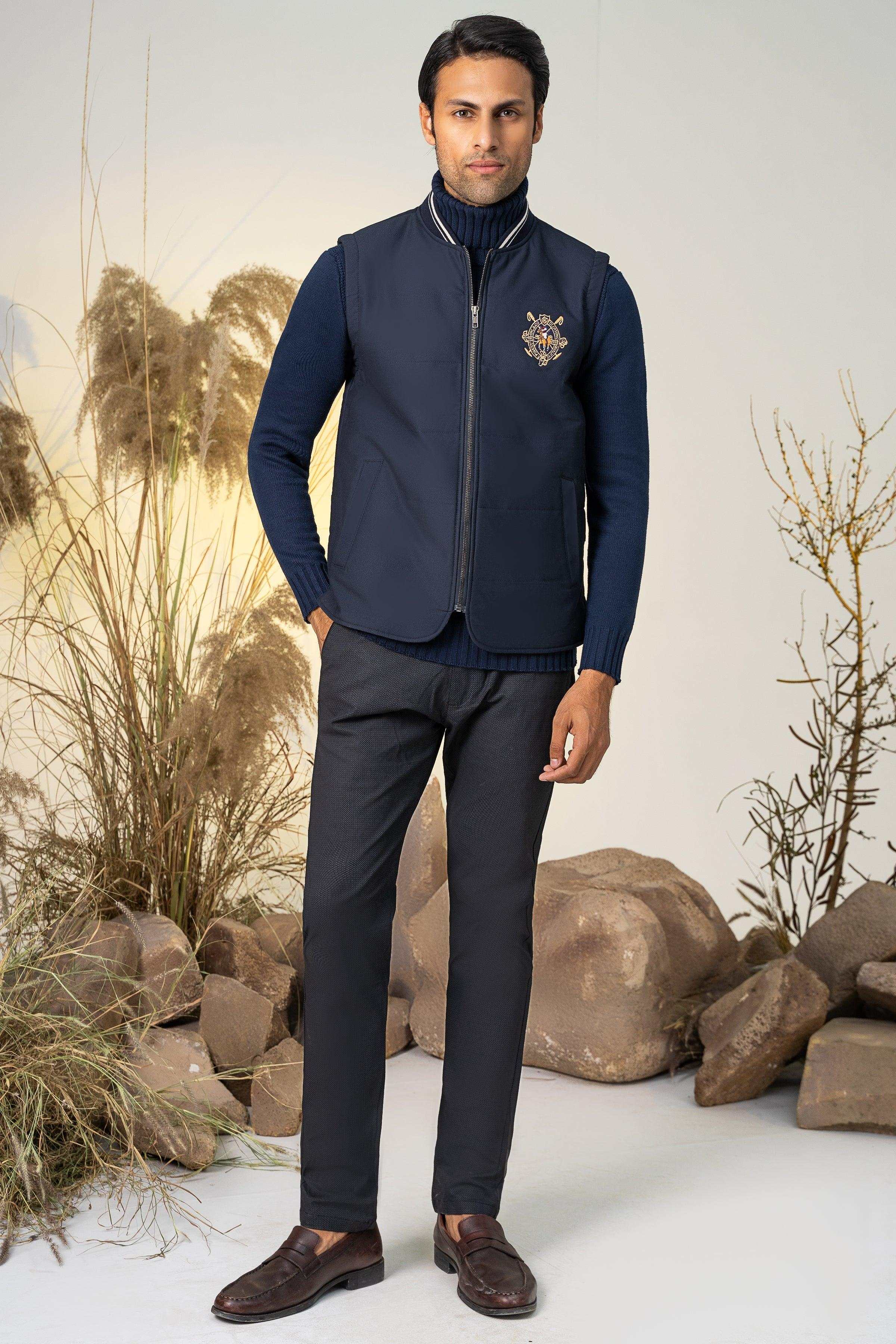 SLEEVELESS QUILTED JACKET NAVY at Charcoal Clothing