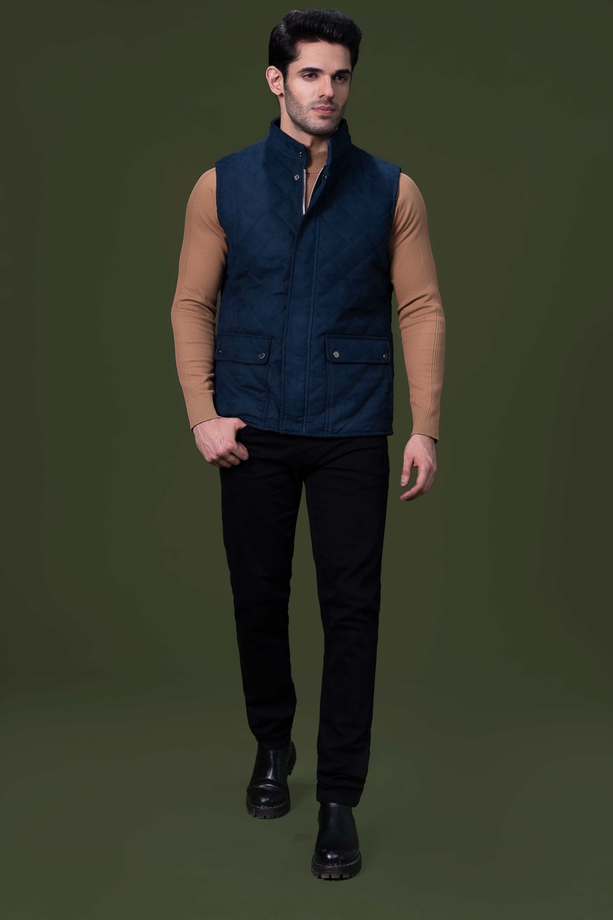 SLEEVELESS QUILTED JACKET NAVY at Charcoal Clothing