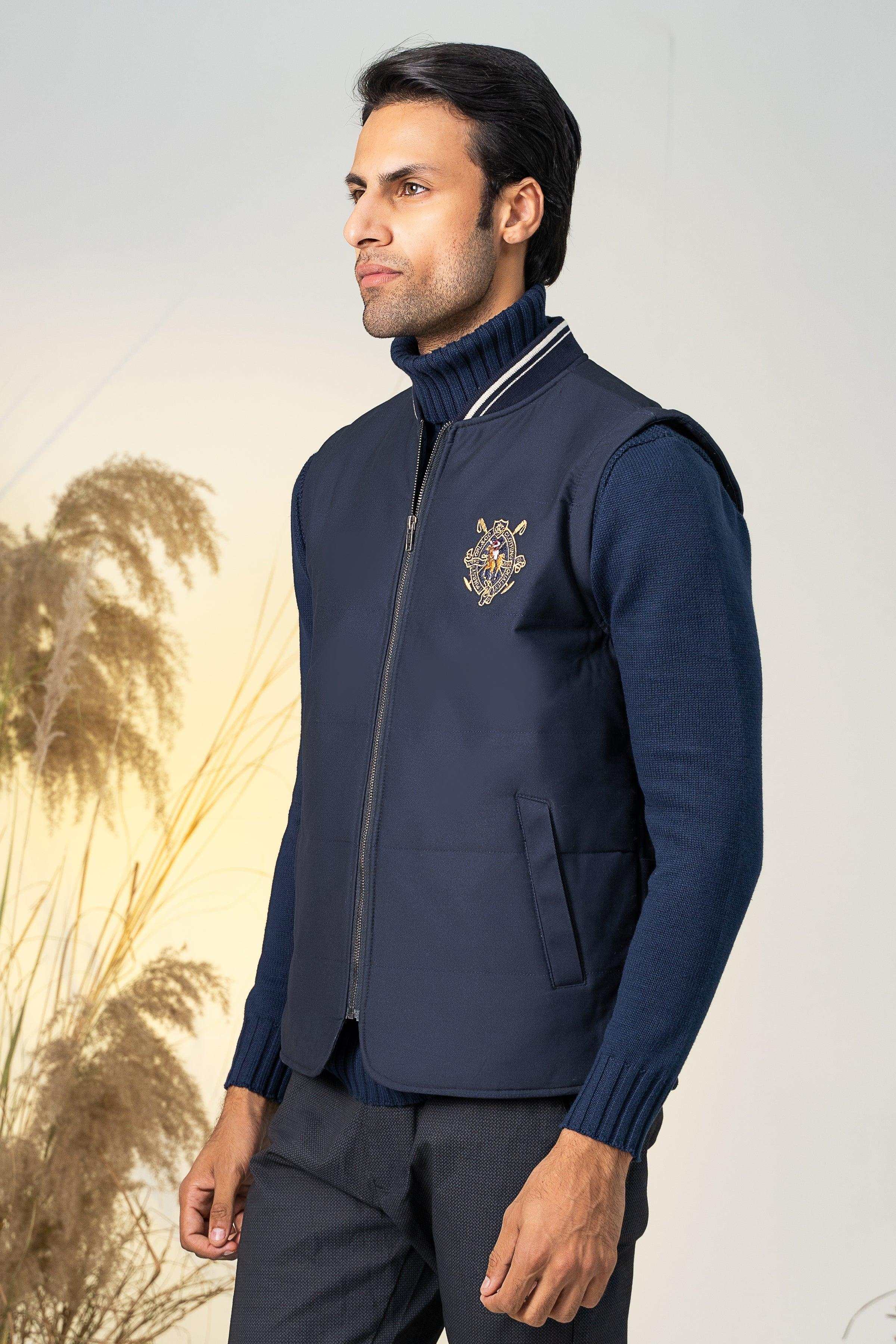 SLEEVELESS QUILTED JACKET NAVY at Charcoal Clothing