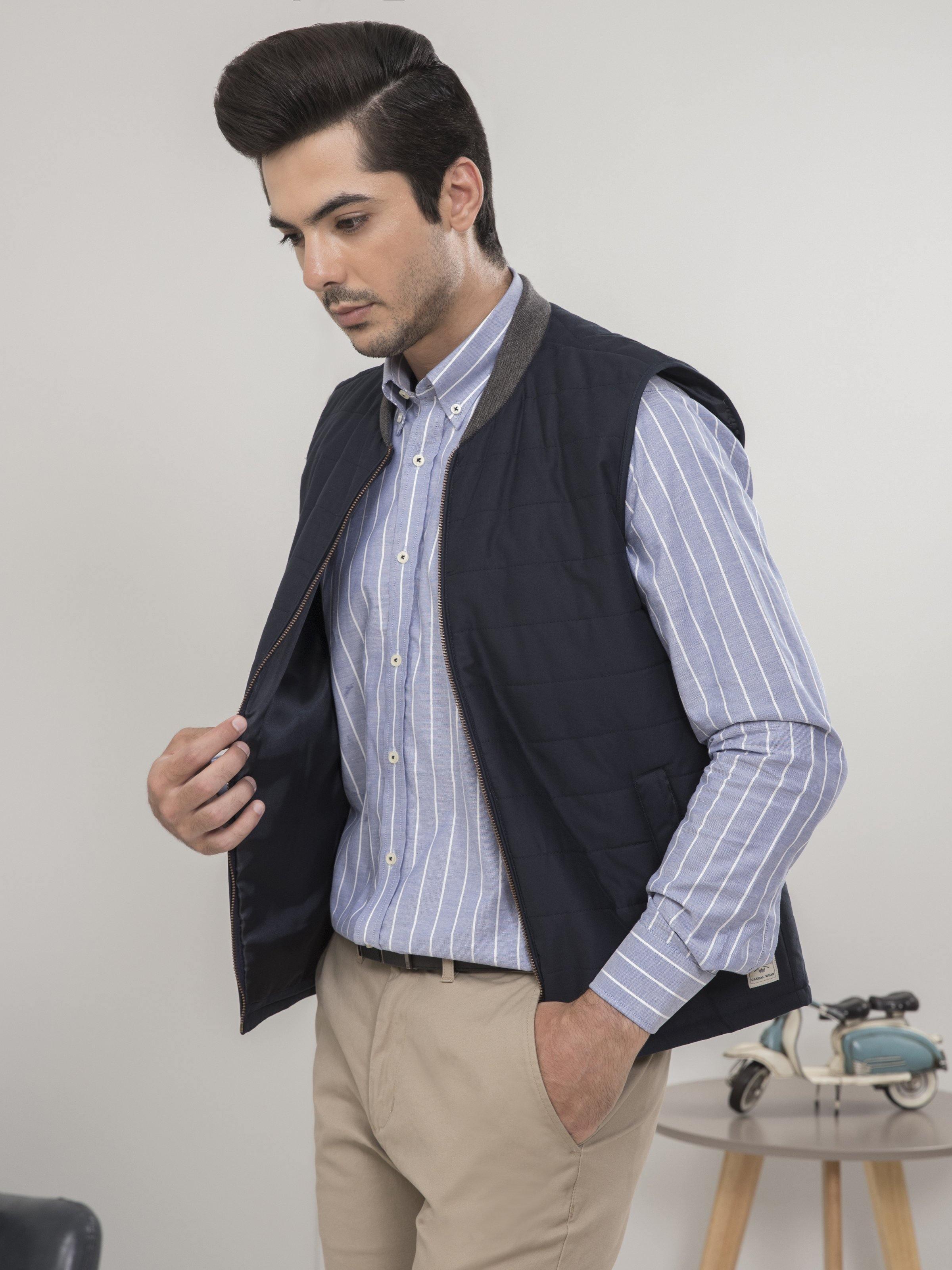SLEEVELESS QUILTED NAVY JACKET at Charcoal Clothing