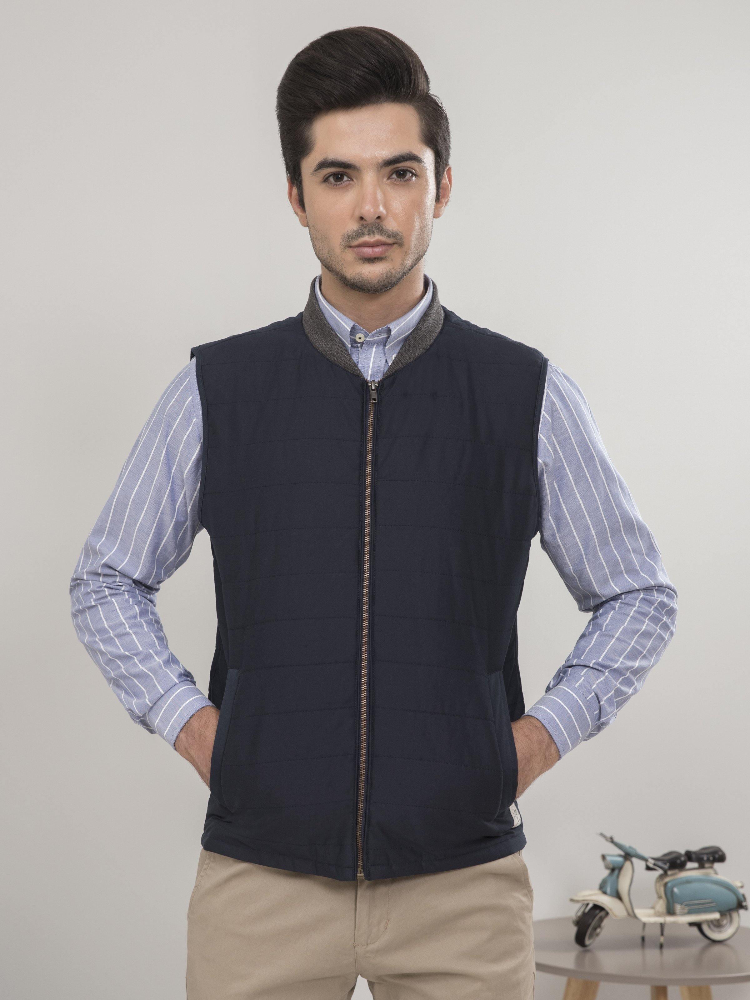 SLEEVELESS QUILTED NAVY JACKET at Charcoal Clothing