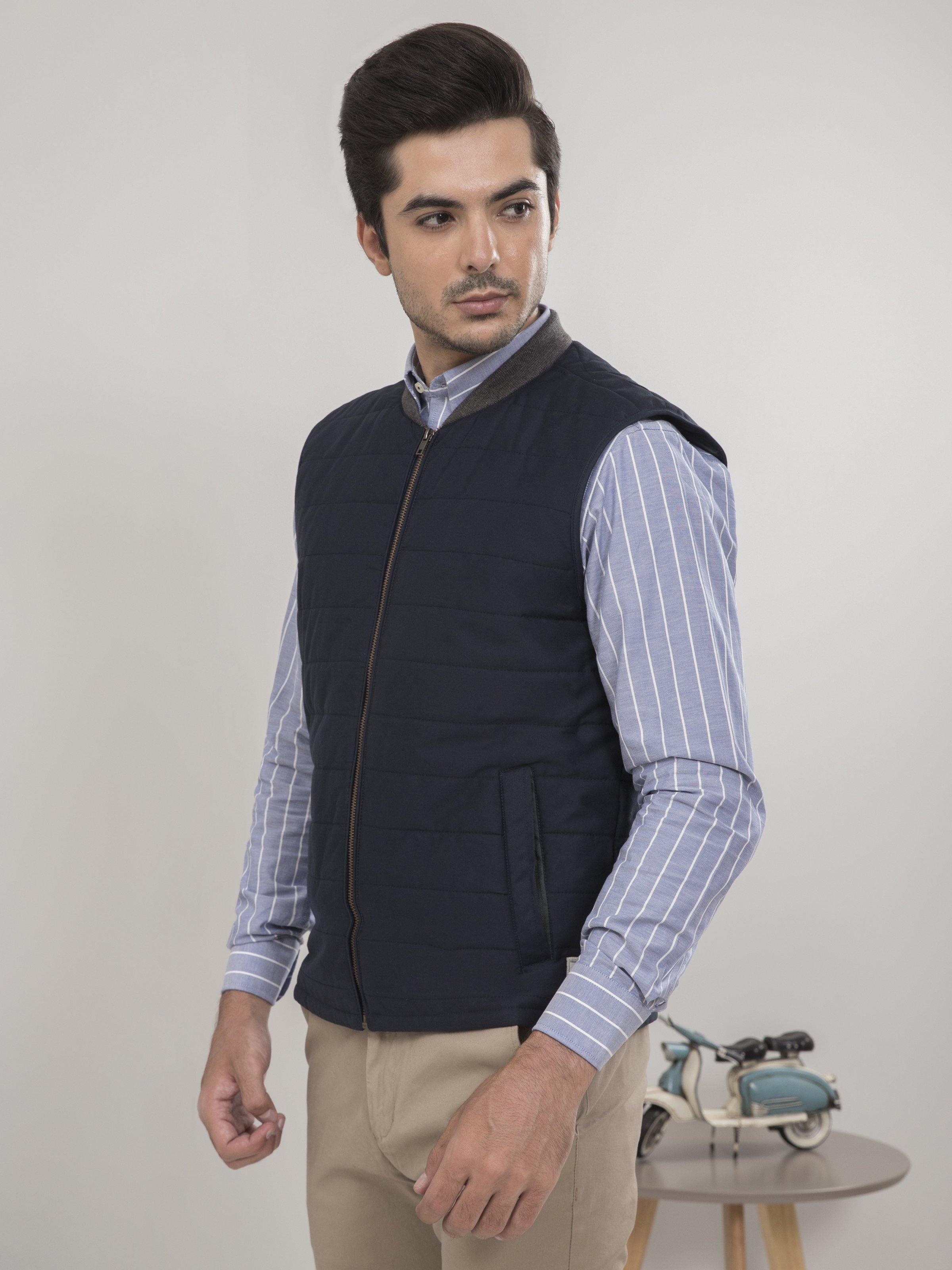 SLEEVELESS QUILTED NAVY JACKET at Charcoal Clothing