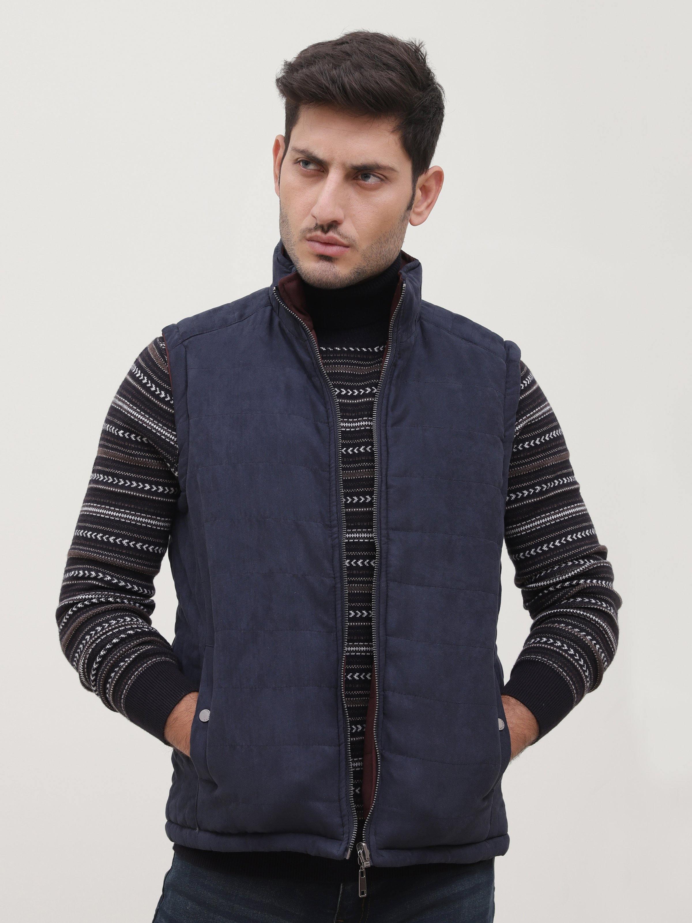 SLEEVELESS REVERSIBLE JACKET NAVY MAROON at Charcoal Clothing