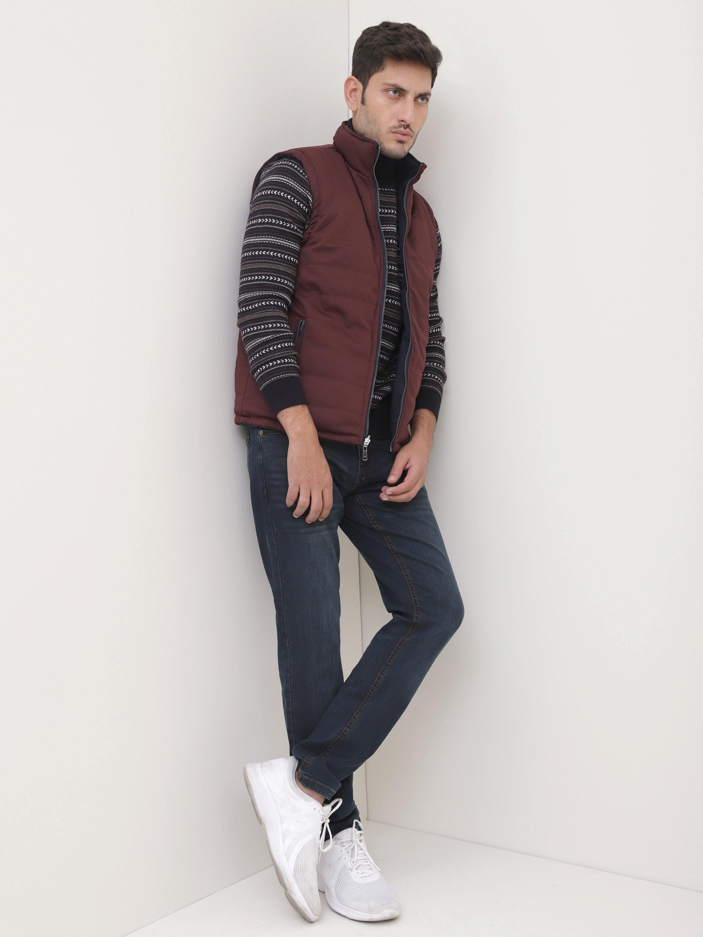 SLEEVELESS REVERSIBLE JACKET NAVY MAROON at Charcoal Clothing
