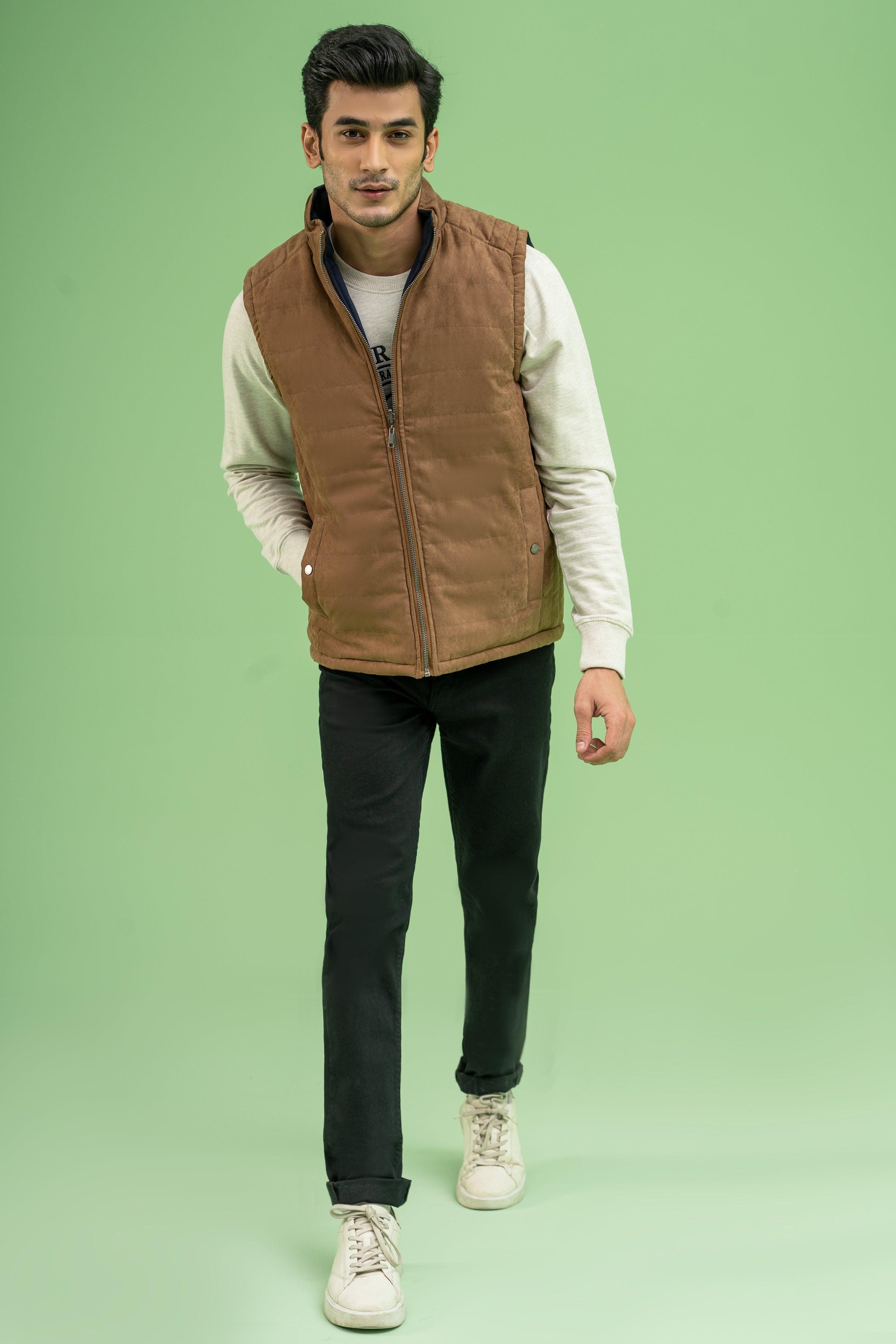 SLEEVELESS REVERSIBLE SUEDE JACKET BROWN at Charcoal Clothing