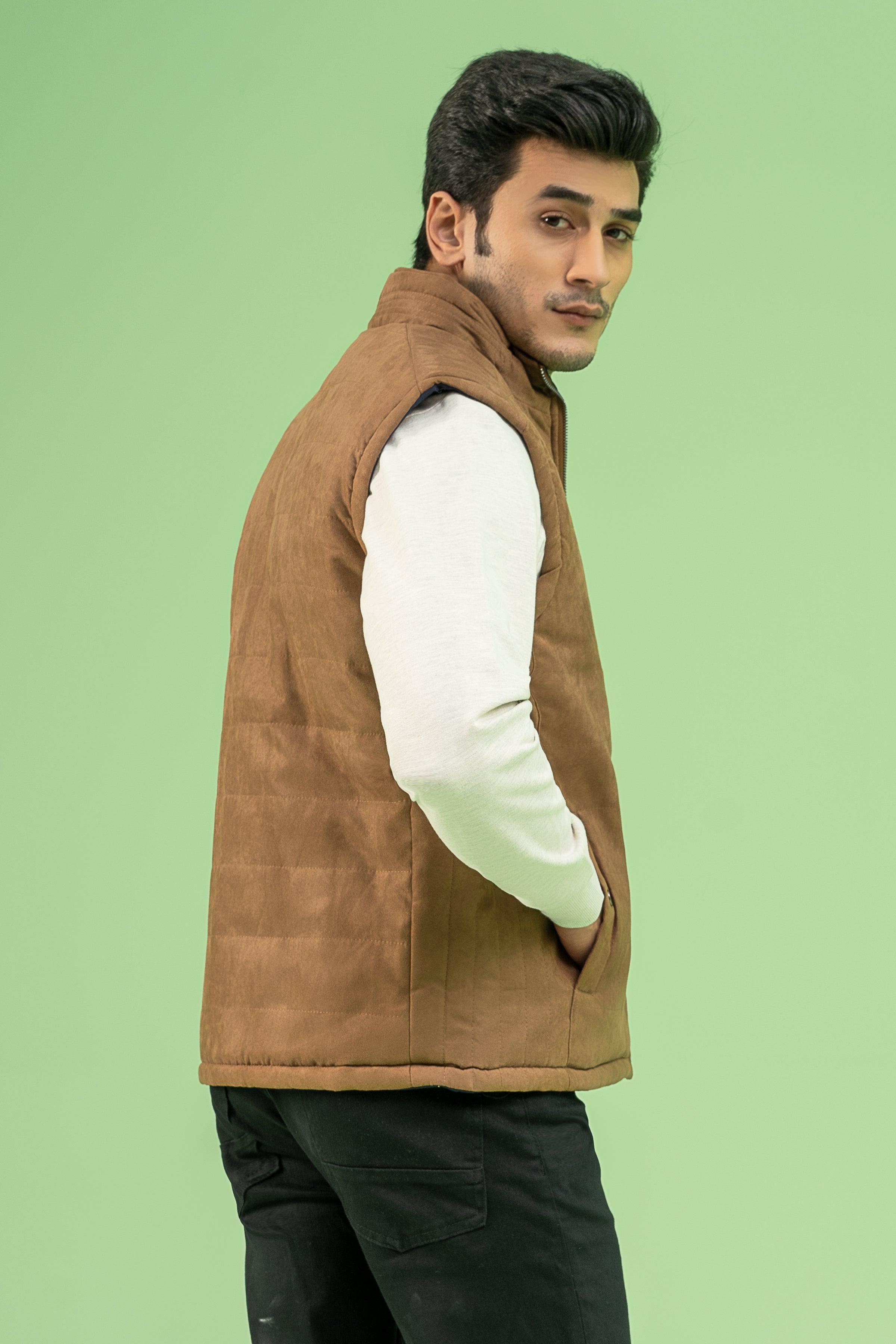 SLEEVELESS REVERSIBLE SUEDE JACKET BROWN at Charcoal Clothing