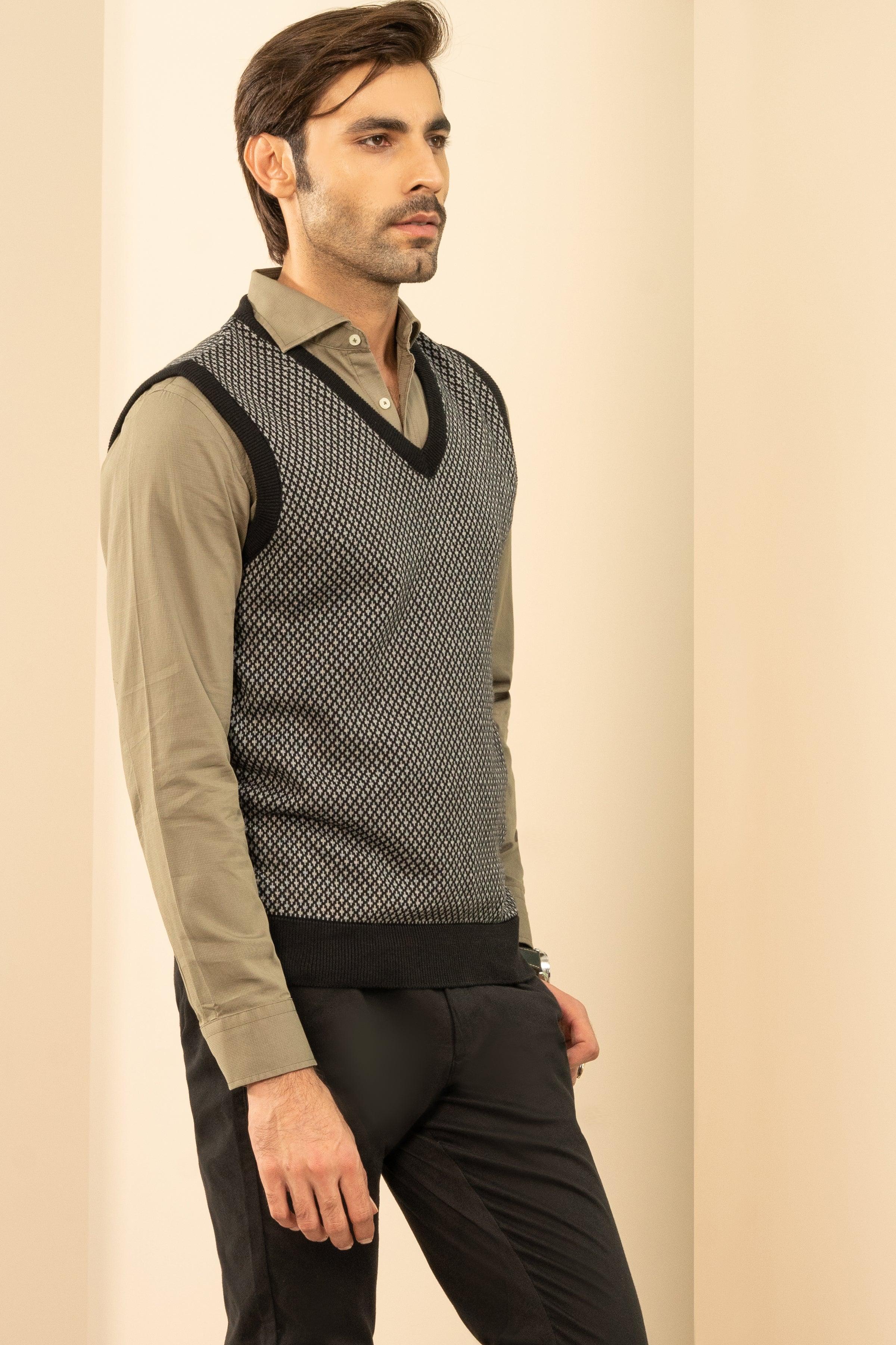 SLEEVELESS SWEATER BLACK GREY at Charcoal Clothing