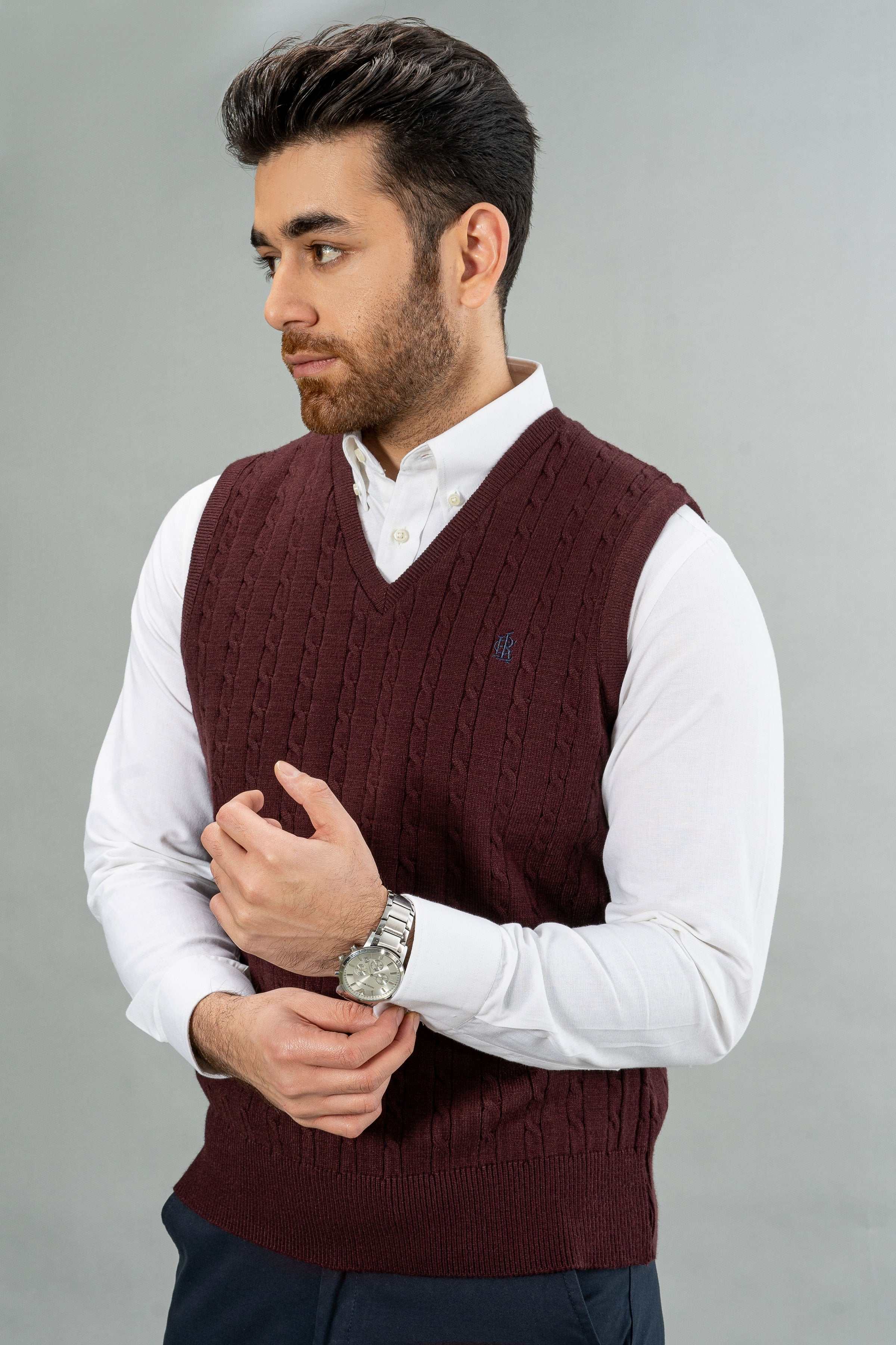 SLEEVELESS SWEATER MAROON at Charcoal Clothing