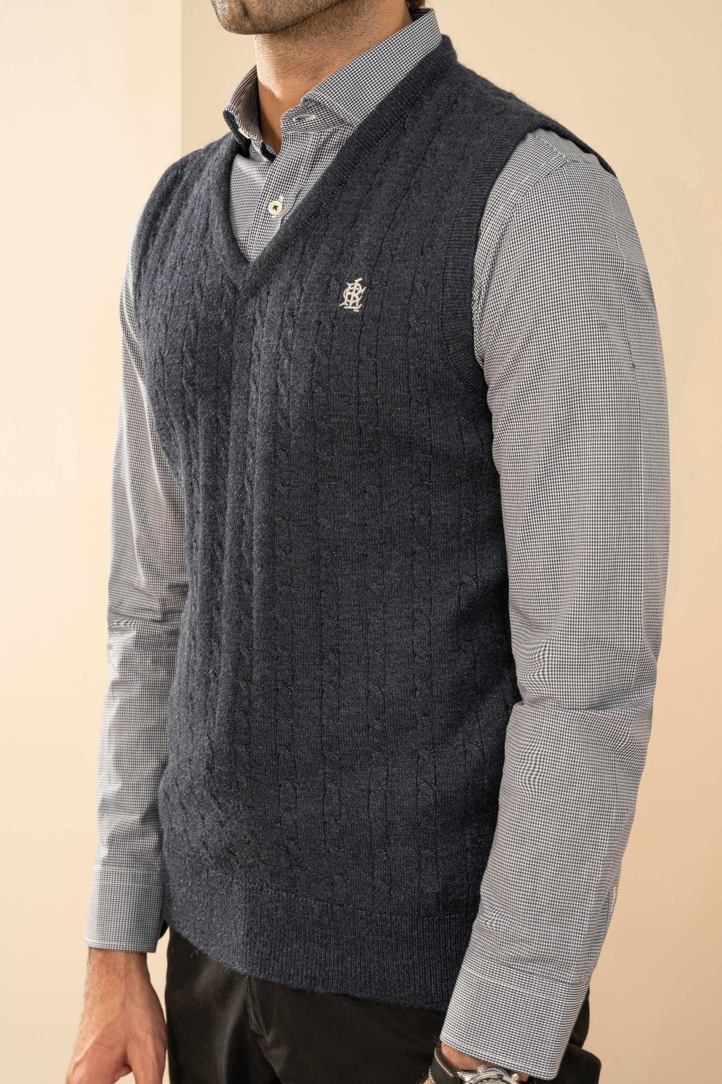 SLEEVELESS SWEATER NAVY MELANGE at Charcoal Clothing