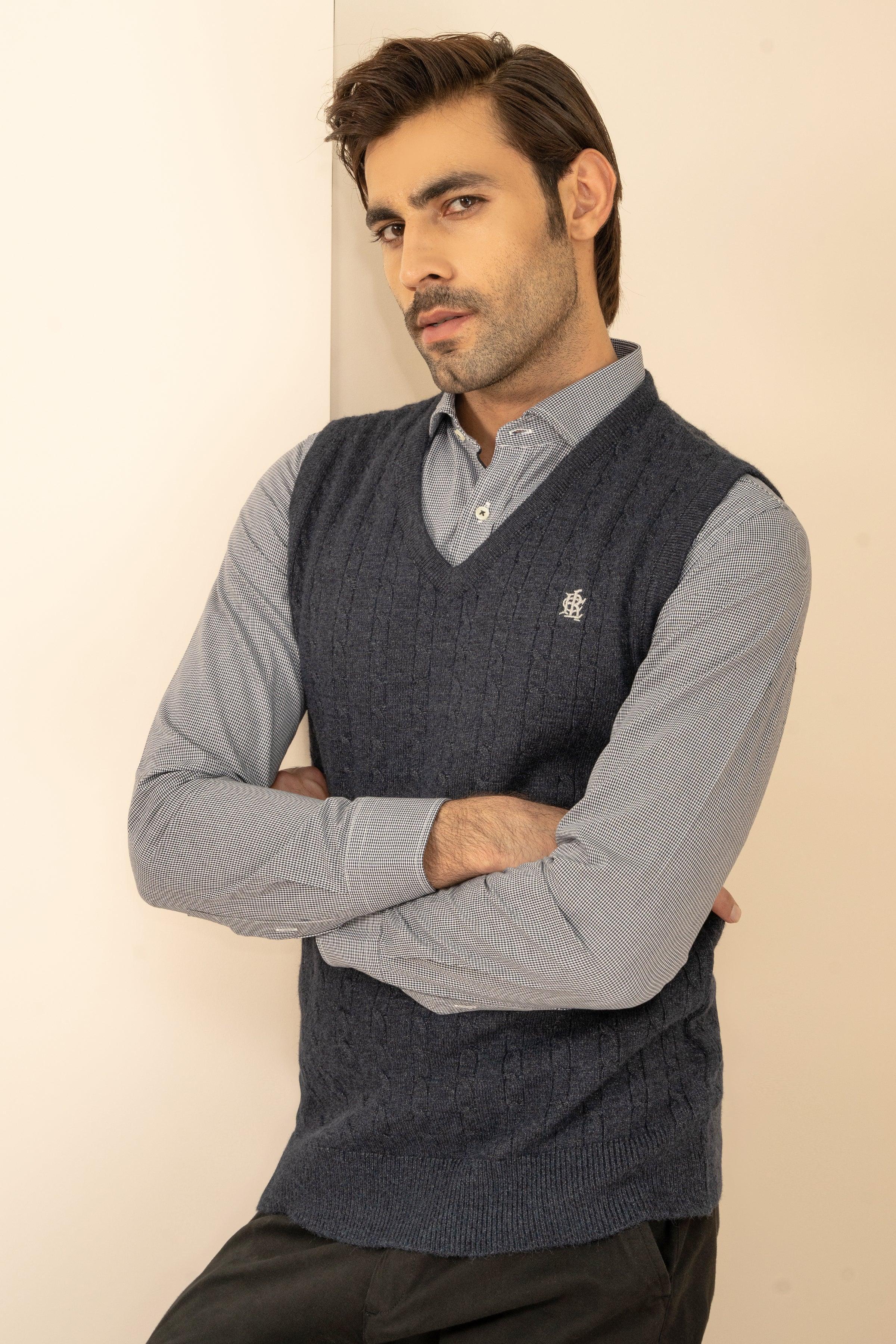 SLEEVELESS SWEATER NAVY MELANGE at Charcoal Clothing