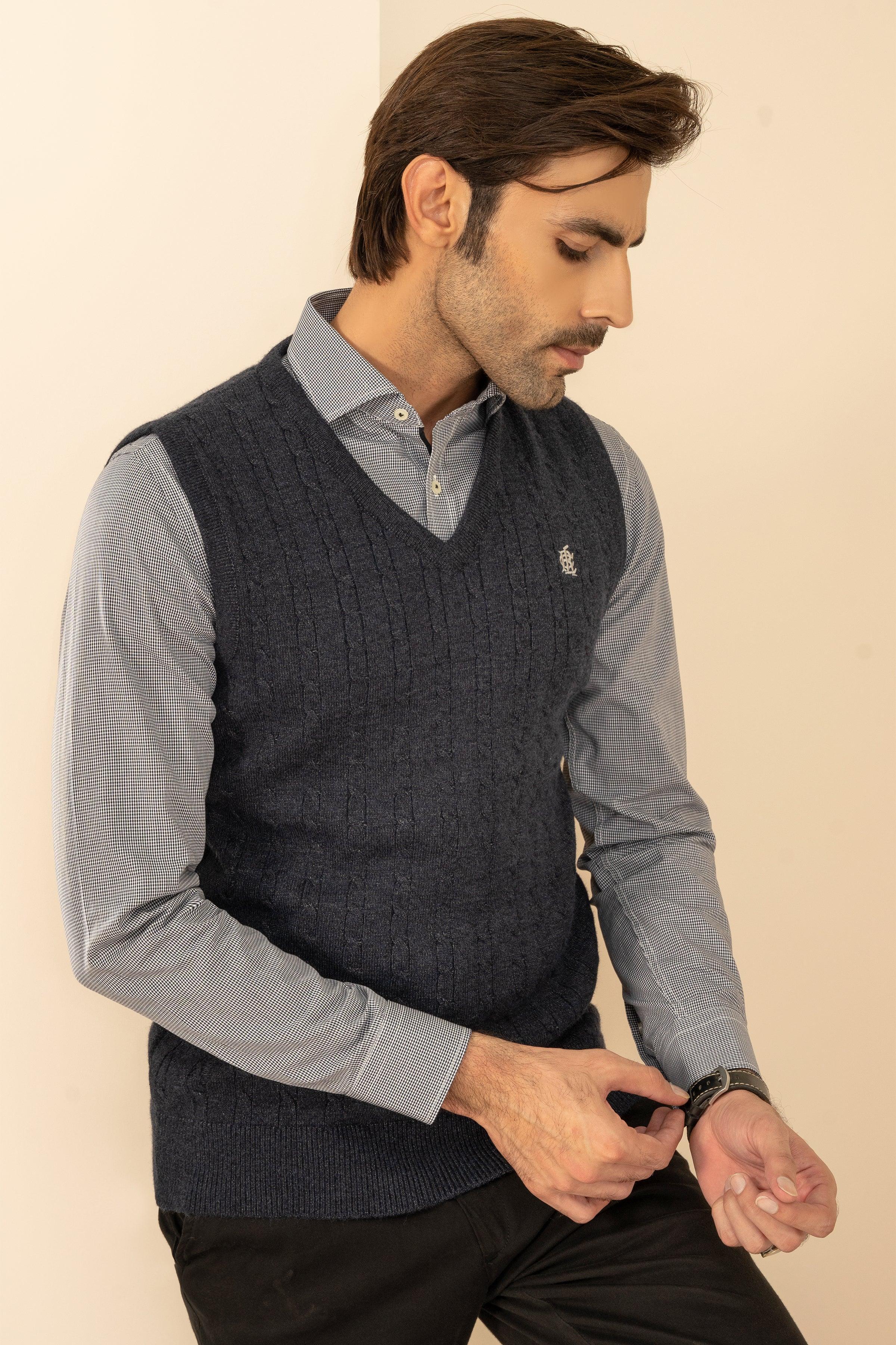 SLEEVELESS SWEATER NAVY MELANGE at Charcoal Clothing