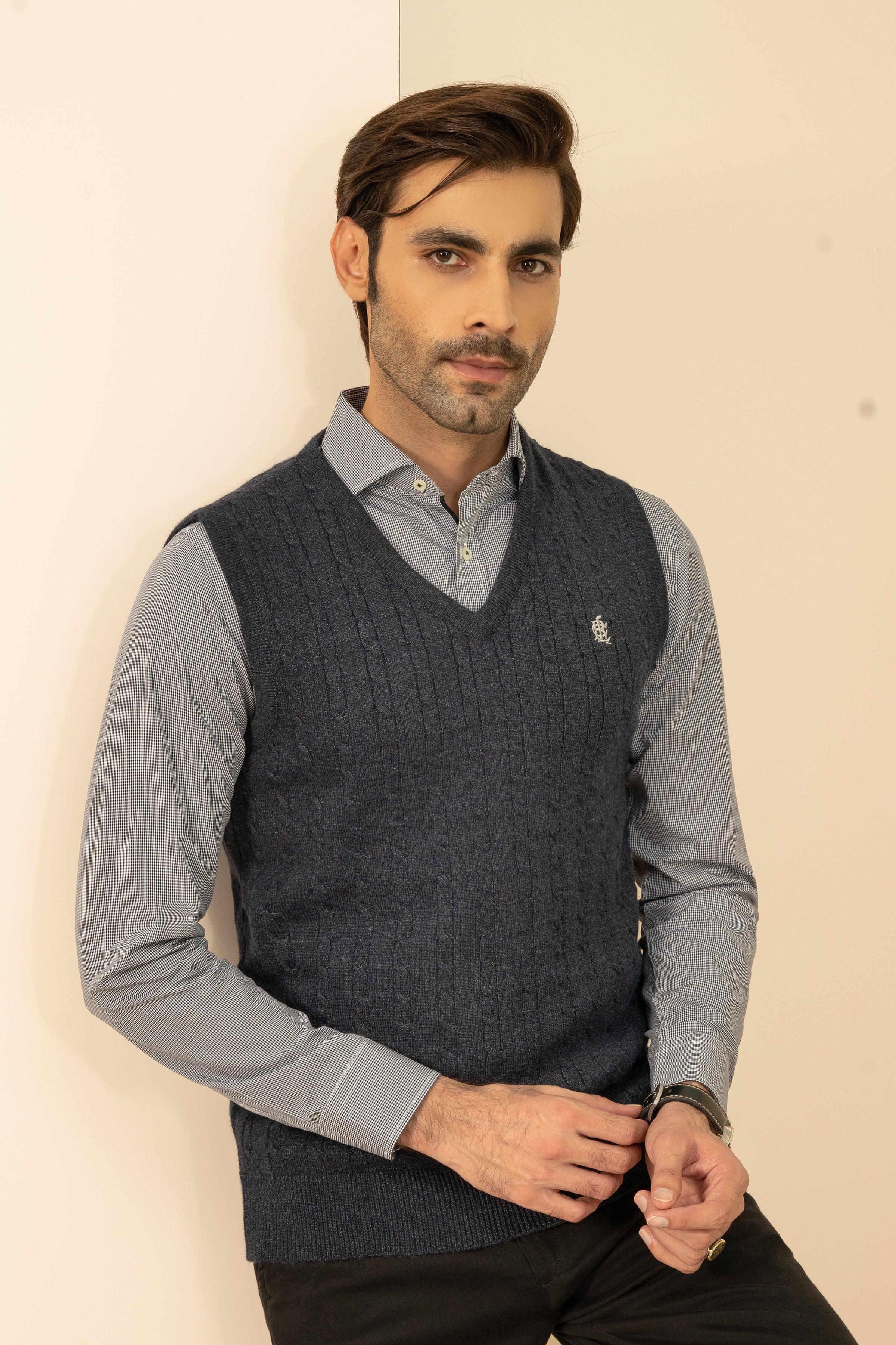 SLEEVELESS SWEATER NAVY MELANGE at Charcoal Clothing