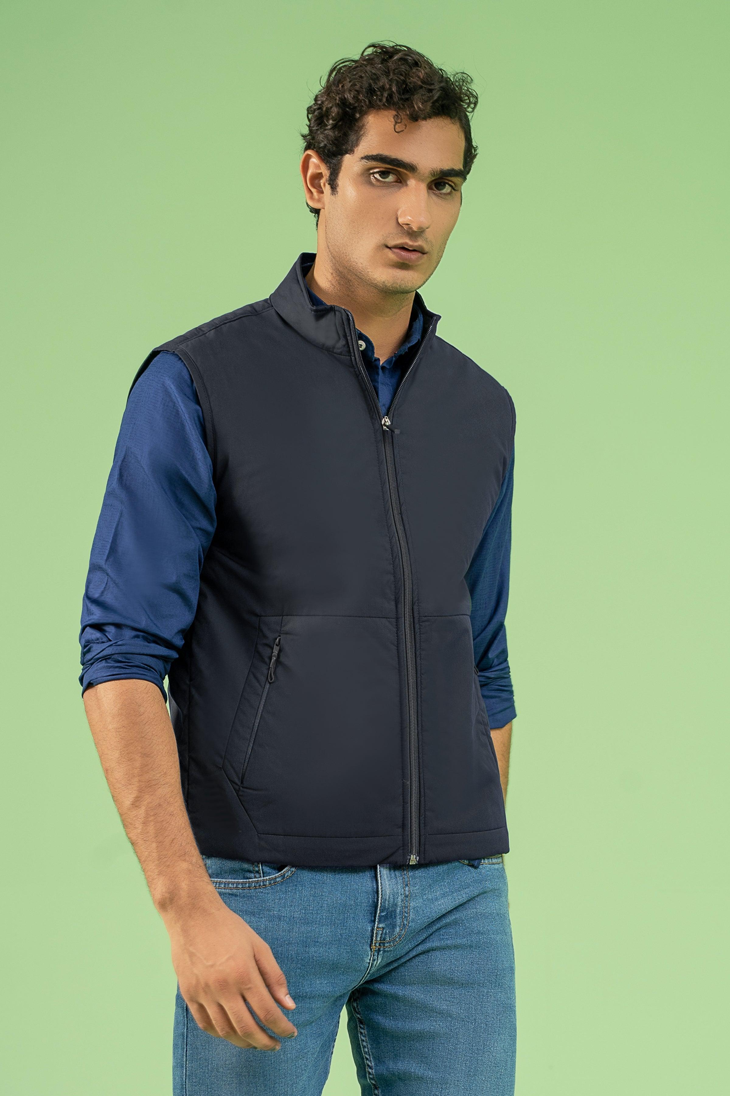 SLEEVELESS WADDED COTTON JACKET BLACK at Charcoal Clothing