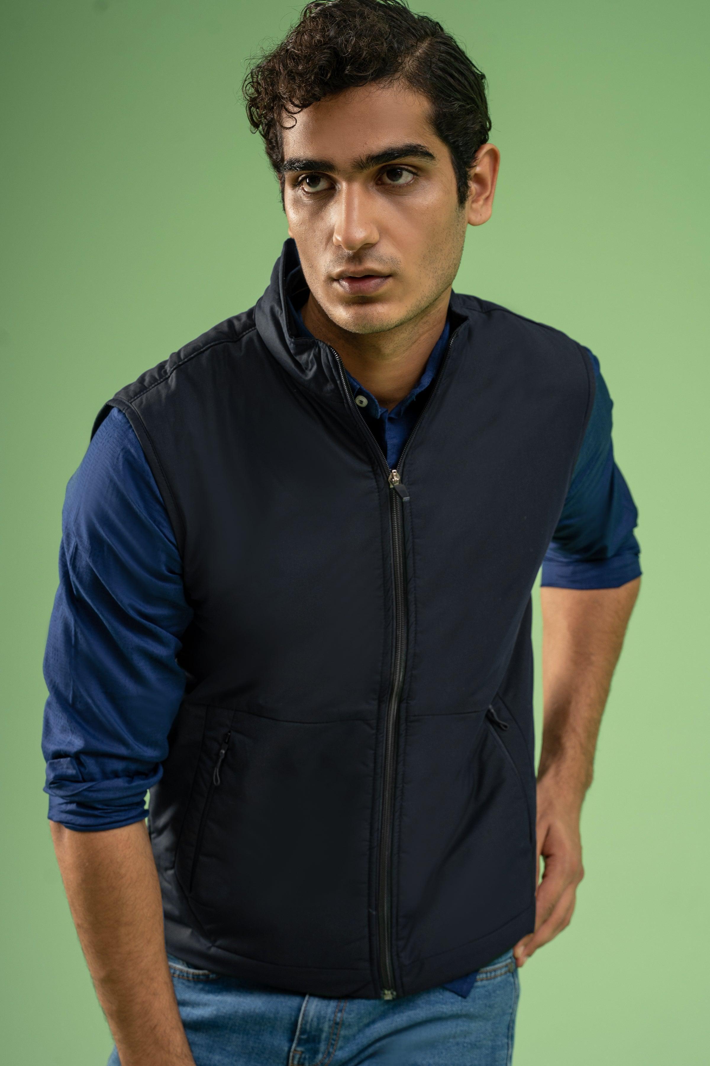 SLEEVELESS WADDED COTTON JACKET BLACK at Charcoal Clothing