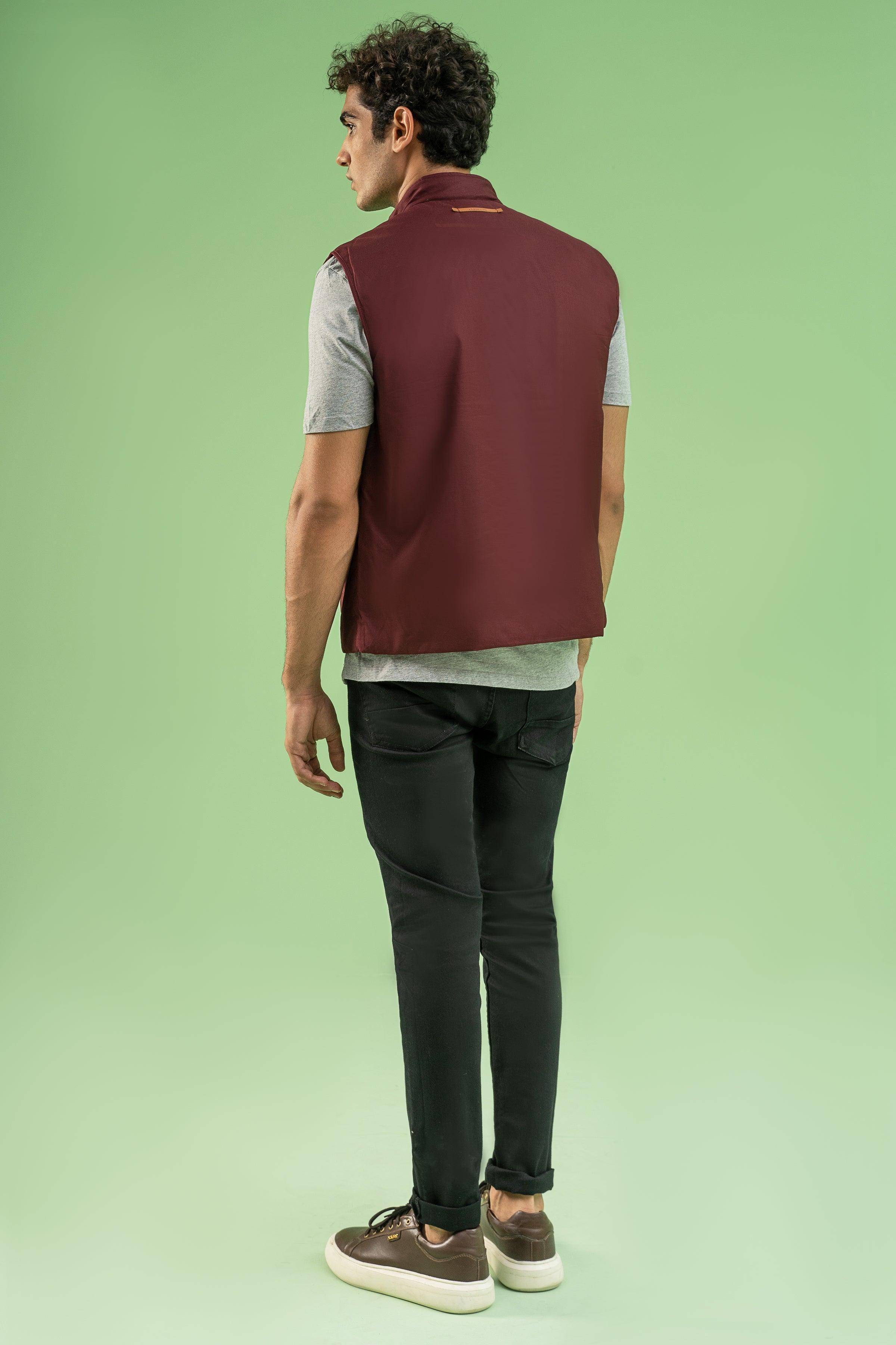 SLEEVELESS WADDED COTTON JACKET MAROON at Charcoal Clothing