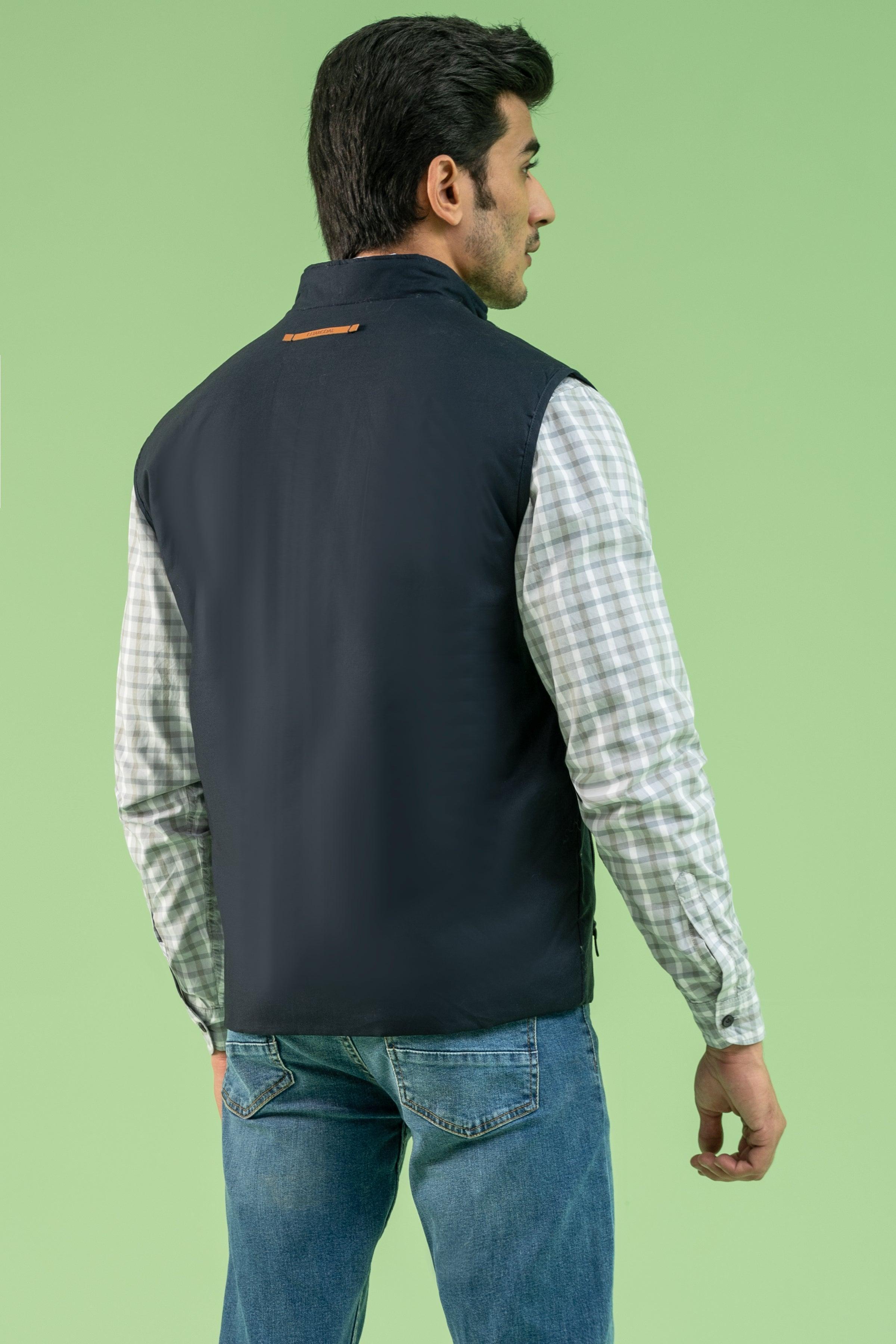 SLEEVELESS WADDED COTTON JACKET NAVY at Charcoal Clothing