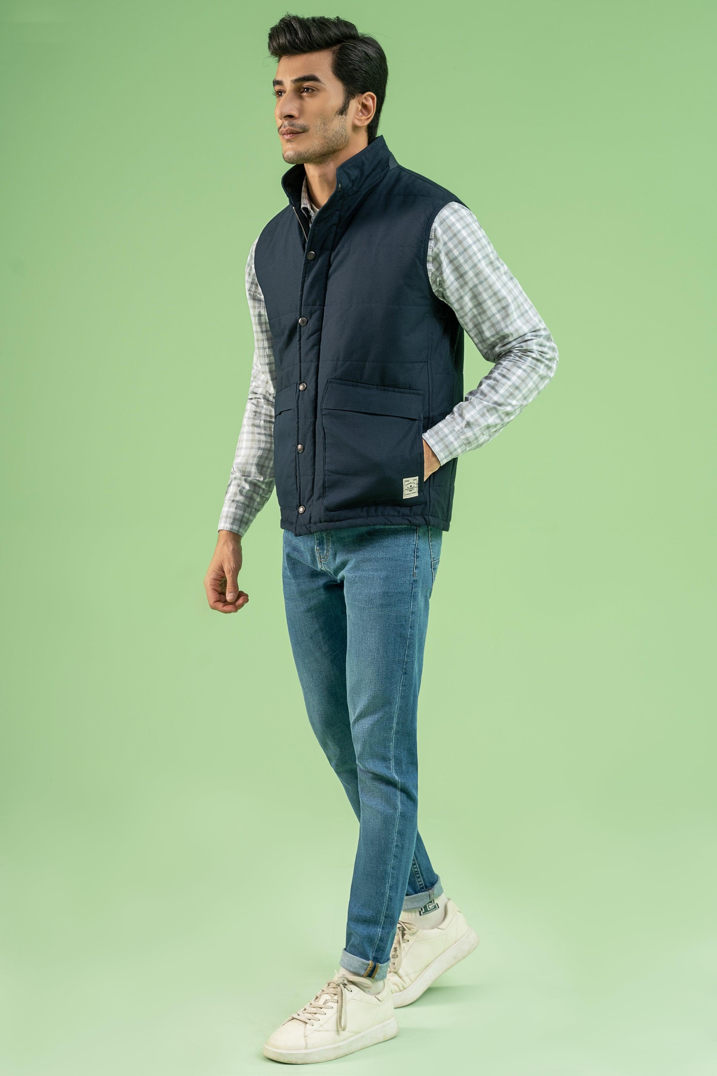 SLEEVESLESS RIPSTOP QUILTED JACKET NAVY at Charcoal Clothing