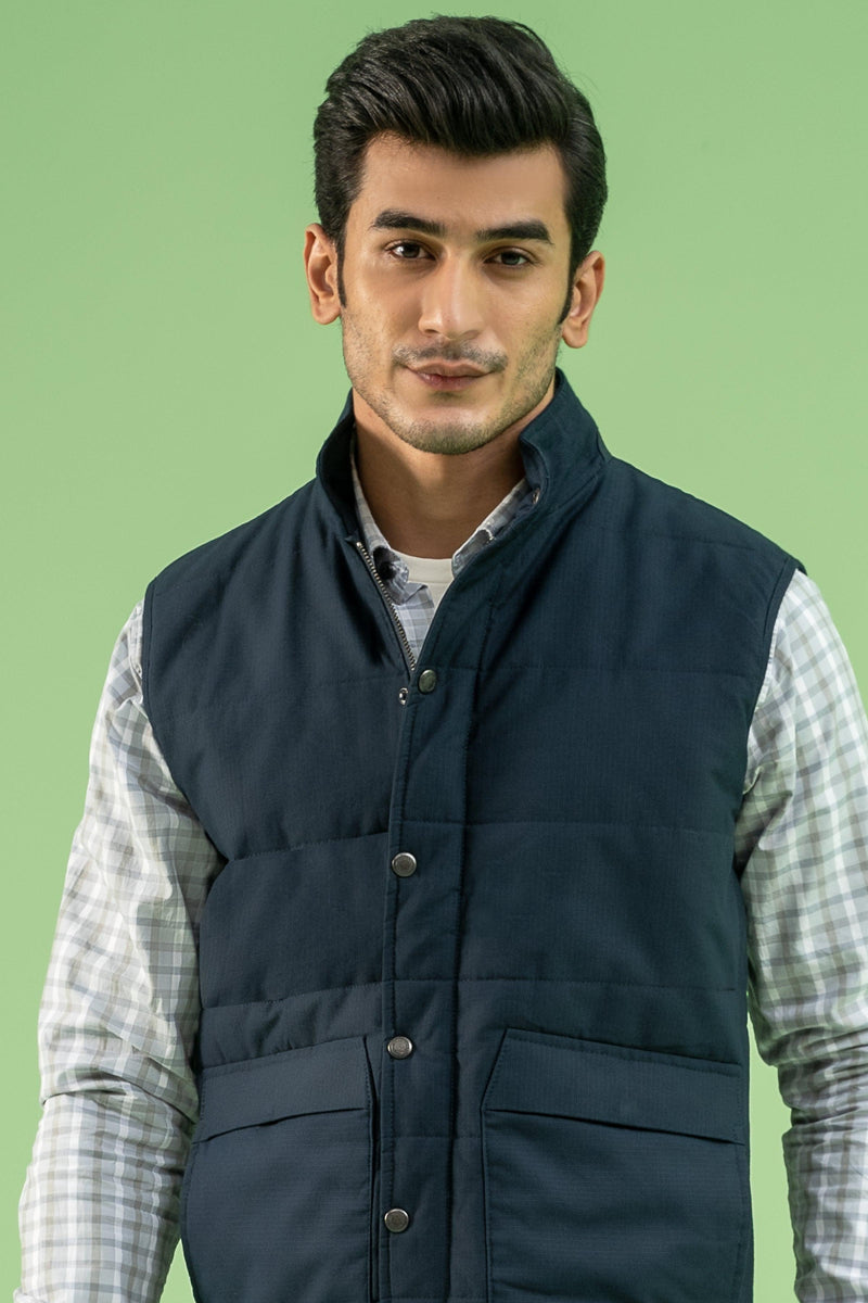 SLEEVESLESS RIPSTOP QUILTED JACKET NAVY Charcoal Clothing