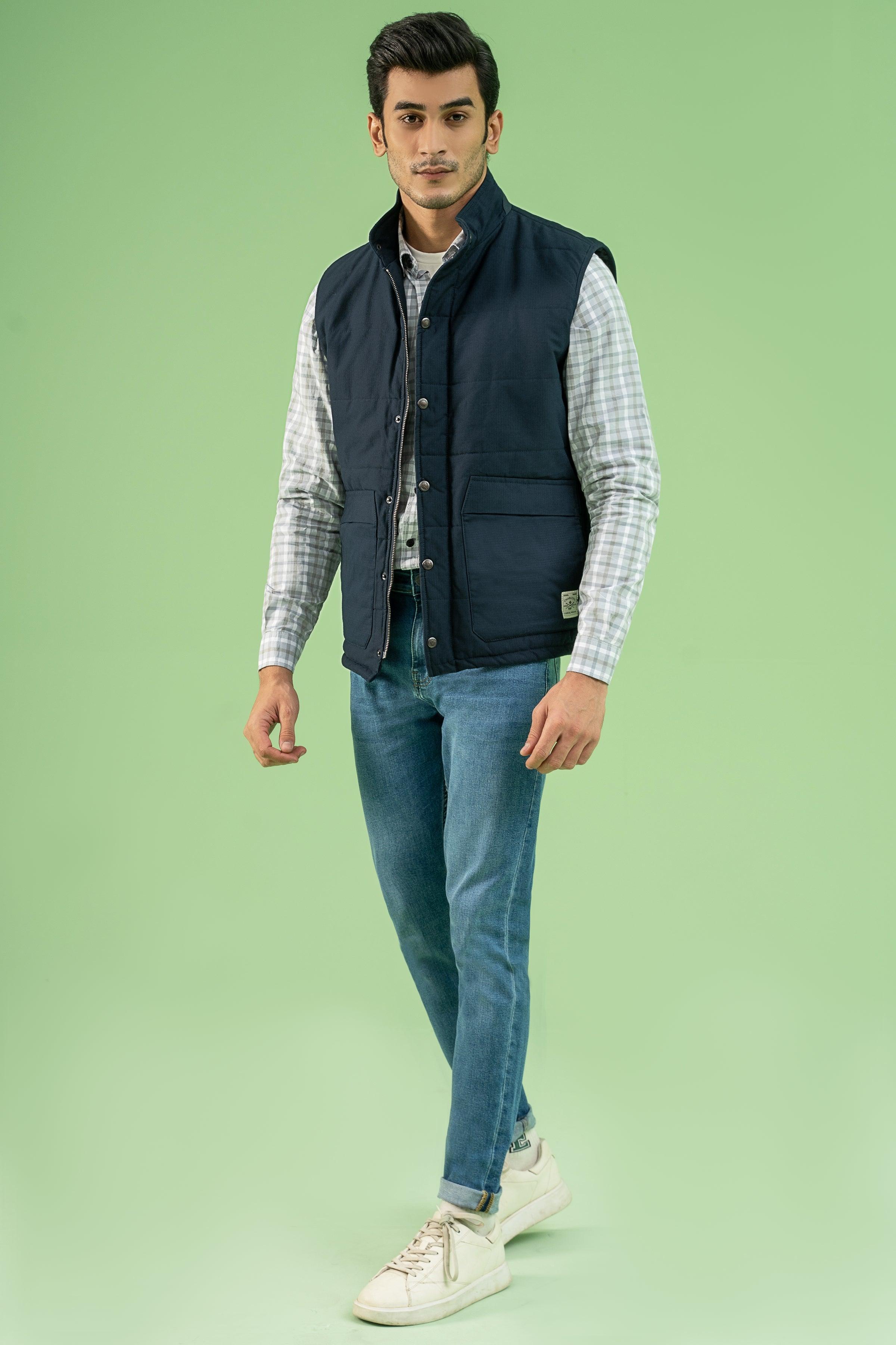 SLEEVESLESS RIPSTOP QUILTED JACKET NAVY at Charcoal Clothing