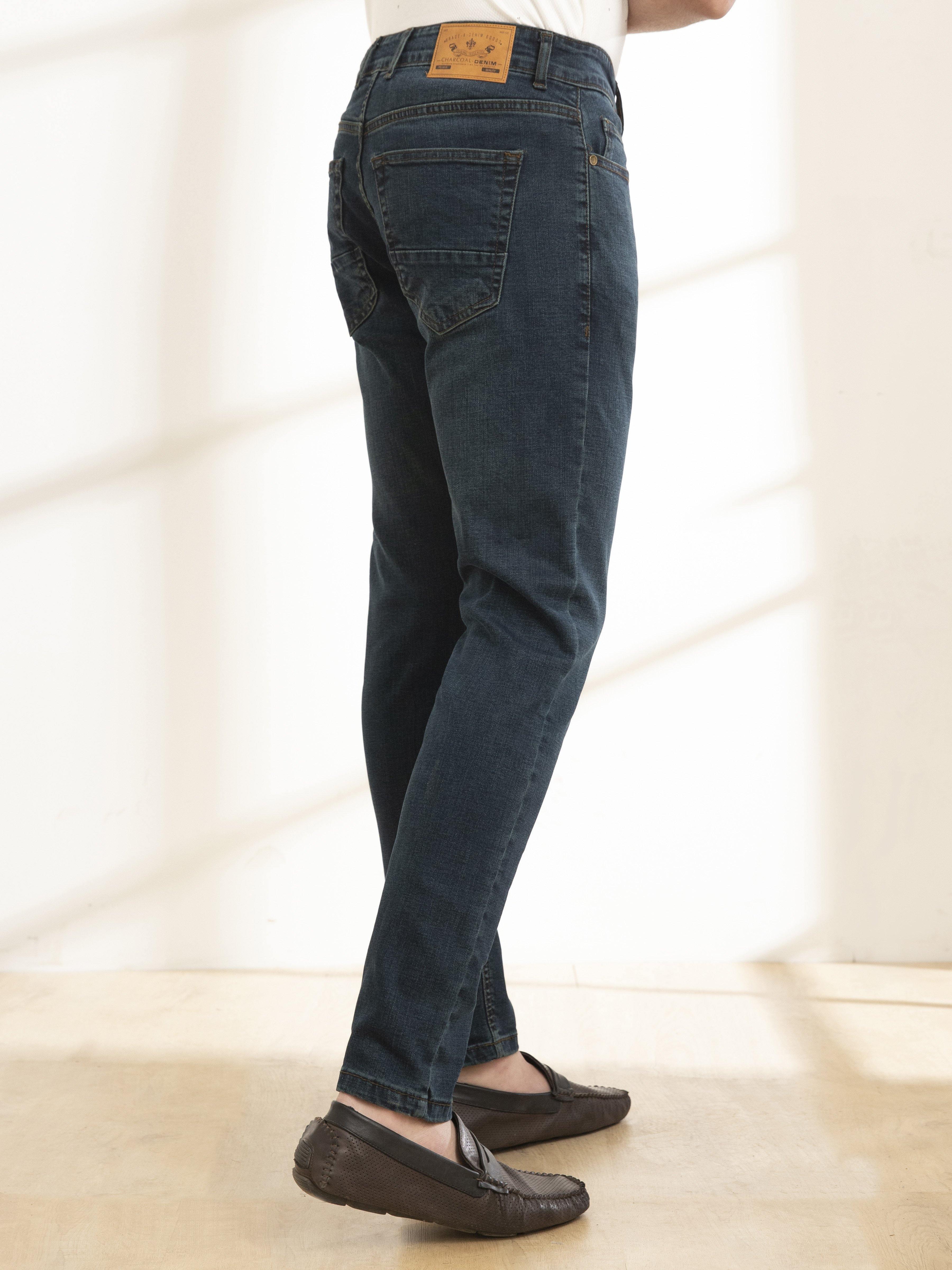 SLIM FIT JEANS GREEN TINT at Charcoal Clothing