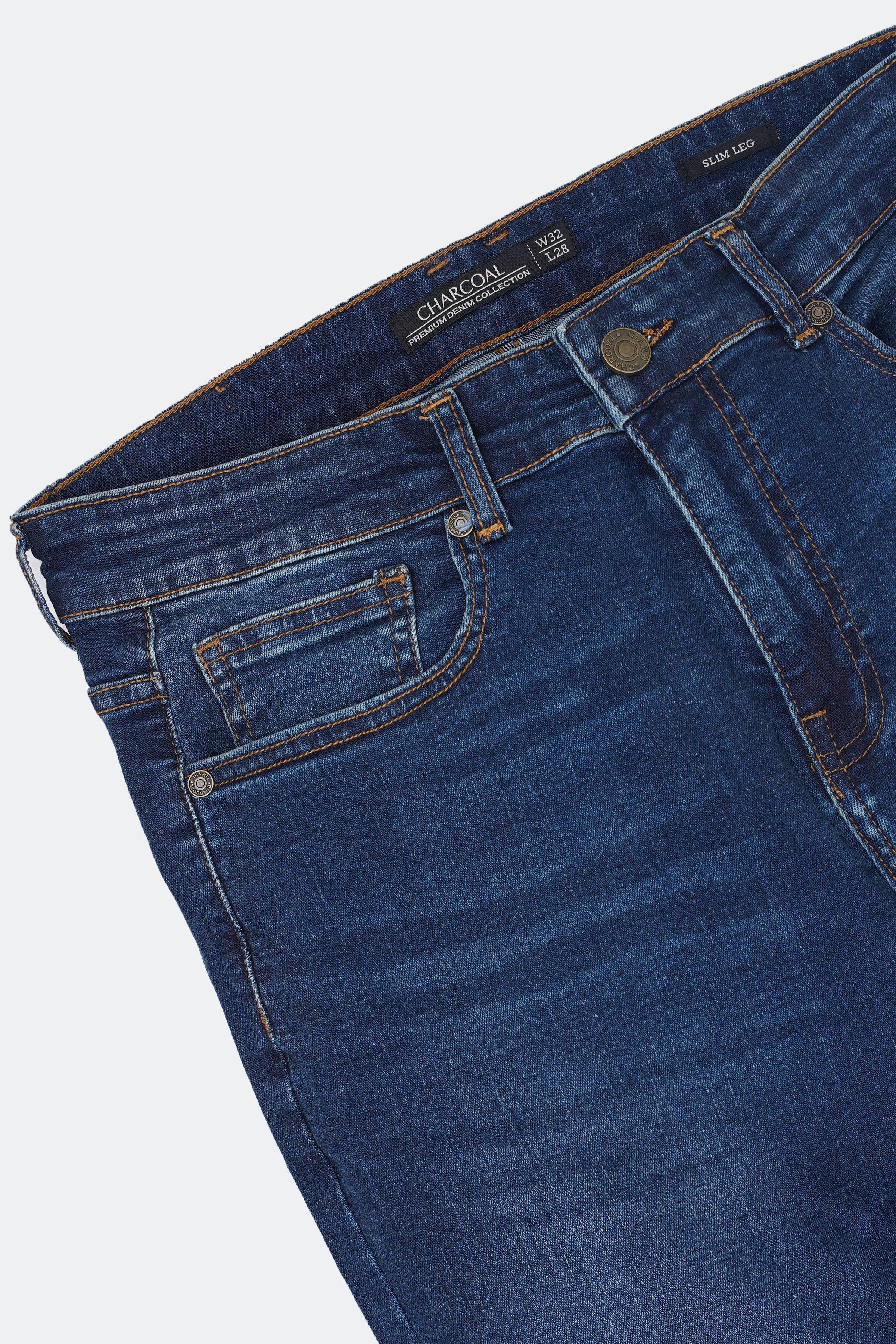SLIM FIT LEG JEANS DARK BLUE TINTED at Charcoal Clothing