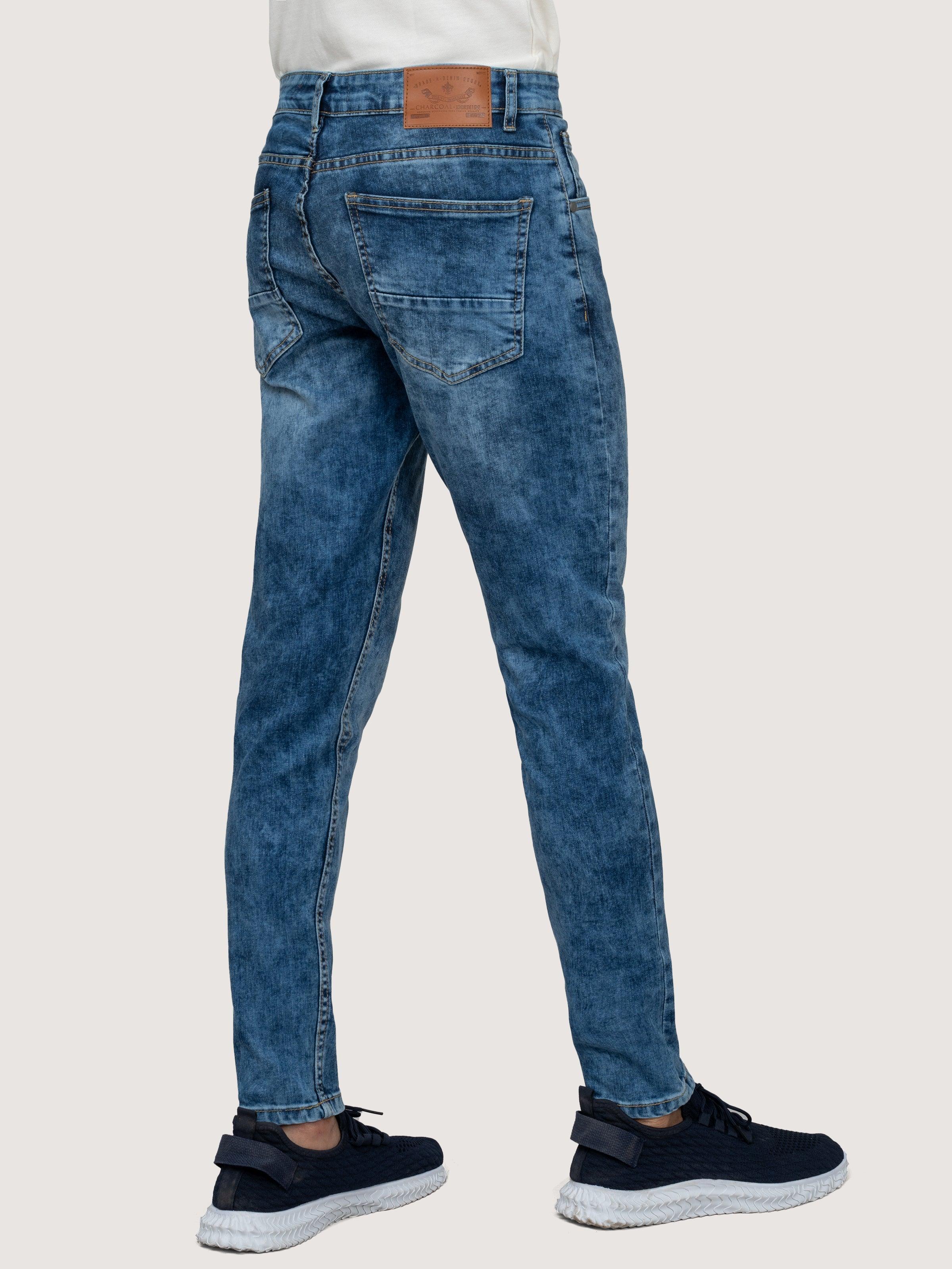 SLIM LEG DENIM JEANS DARK BLUE RANDOM at Charcoal Clothing