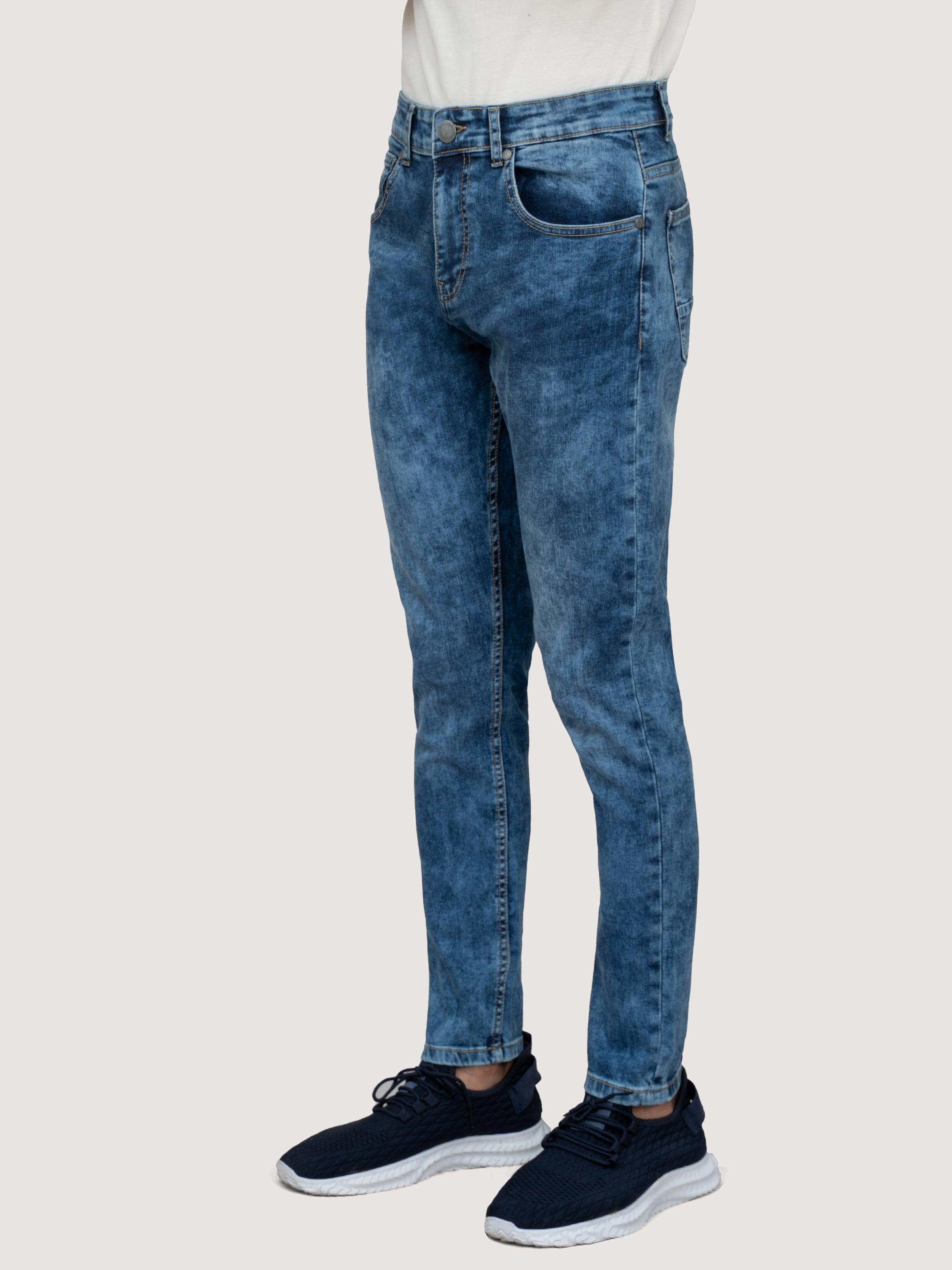 SLIM LEG DENIM JEANS DARK BLUE RANDOM at Charcoal Clothing