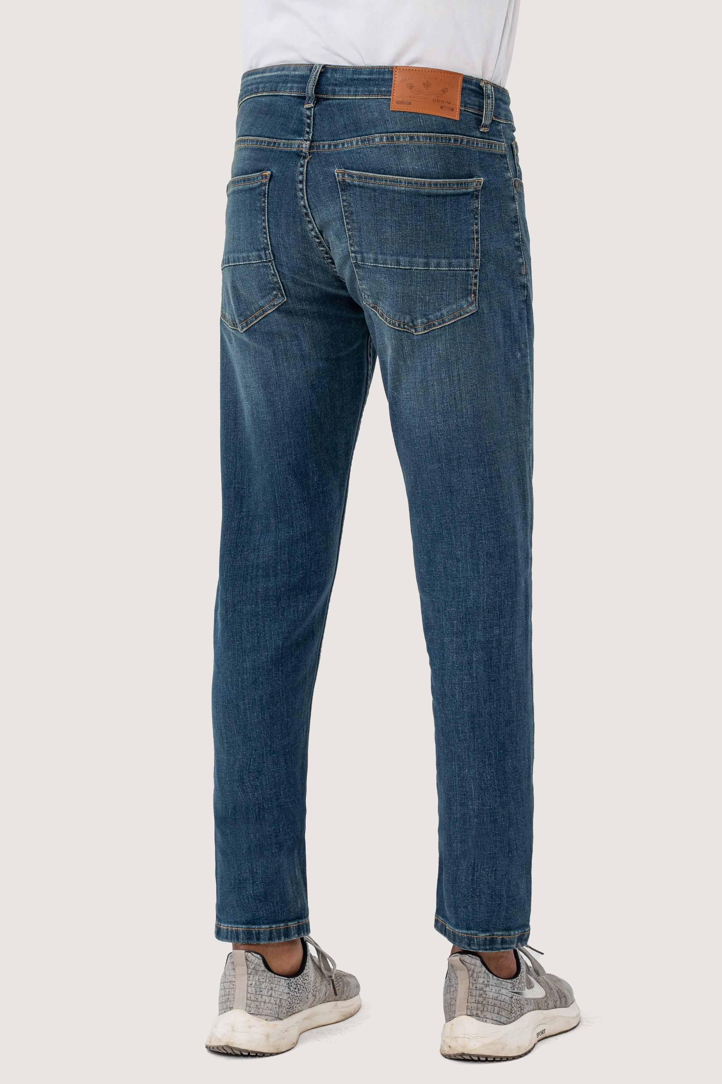 SLIM LEG DENIM JEANS DARK BLUE TINTED at Charcoal Clothing