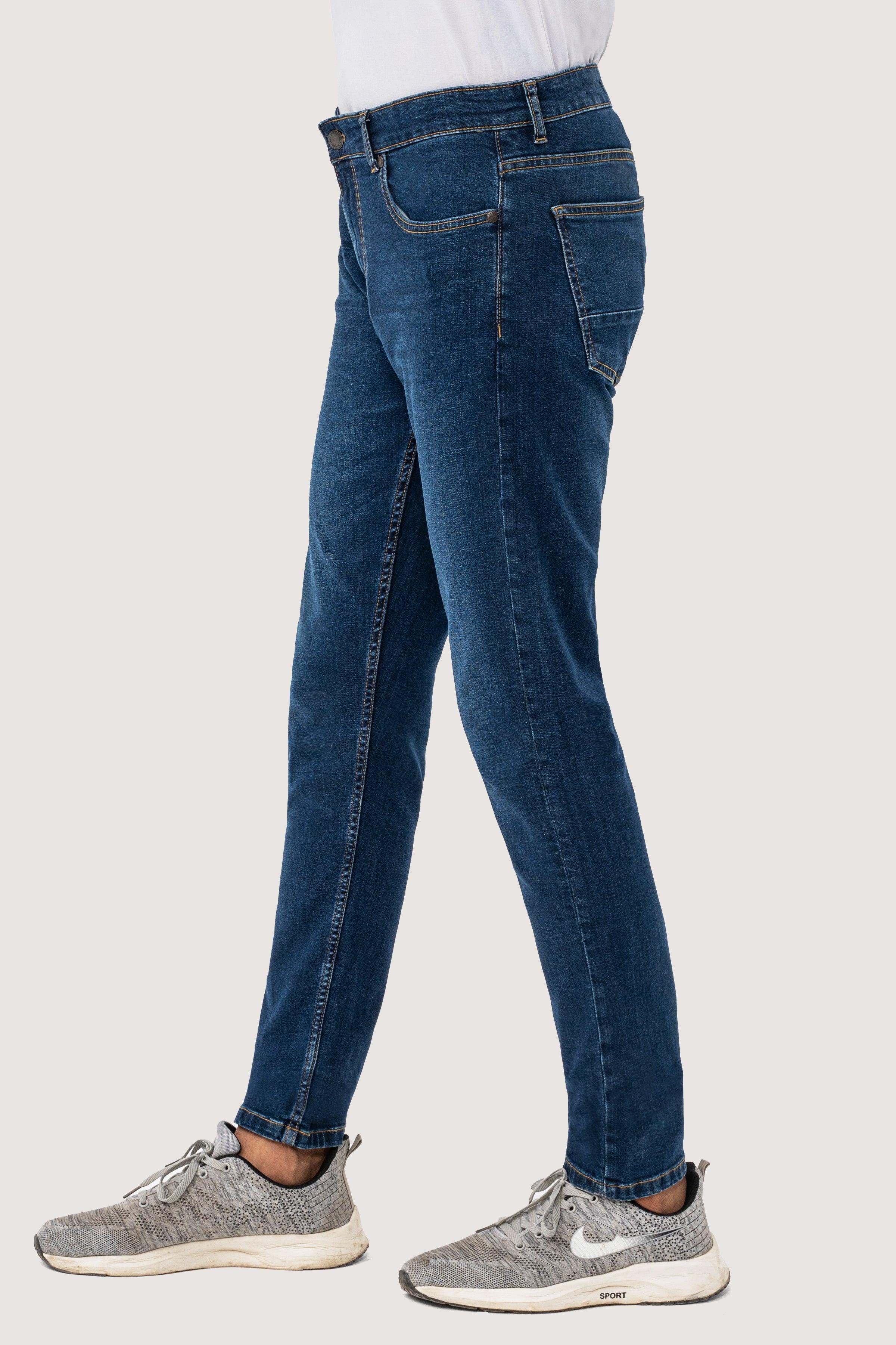 SLIM LEG DENIM JEANS DARK BLUE TINTED at Charcoal Clothing