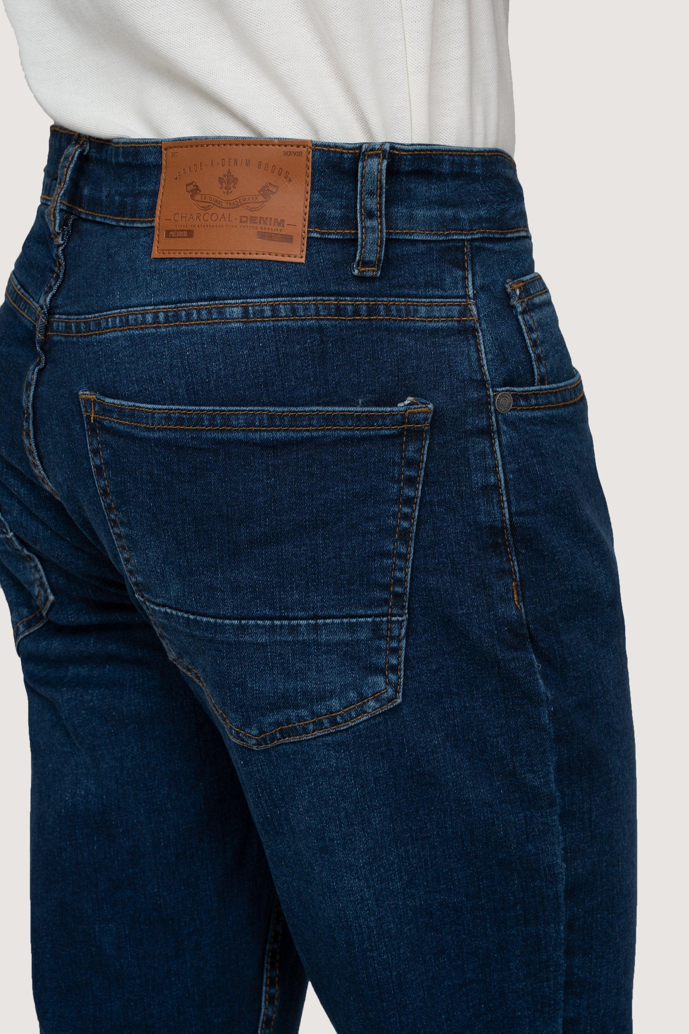 SLIM LEG DENIM JEANS DARK BLUE TINTED at Charcoal Clothing