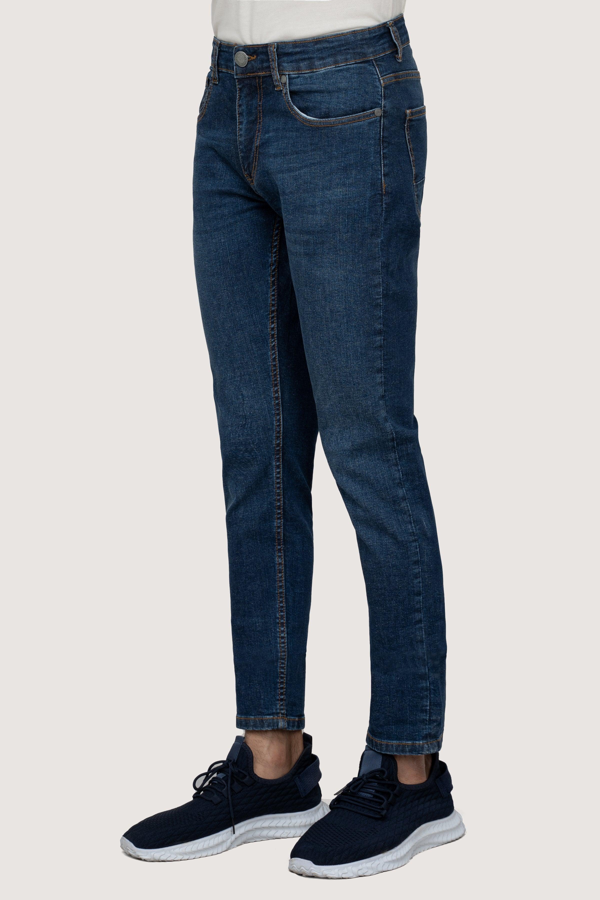 SLIM LEG DENIM JEANS DARK BLUE TINTED at Charcoal Clothing