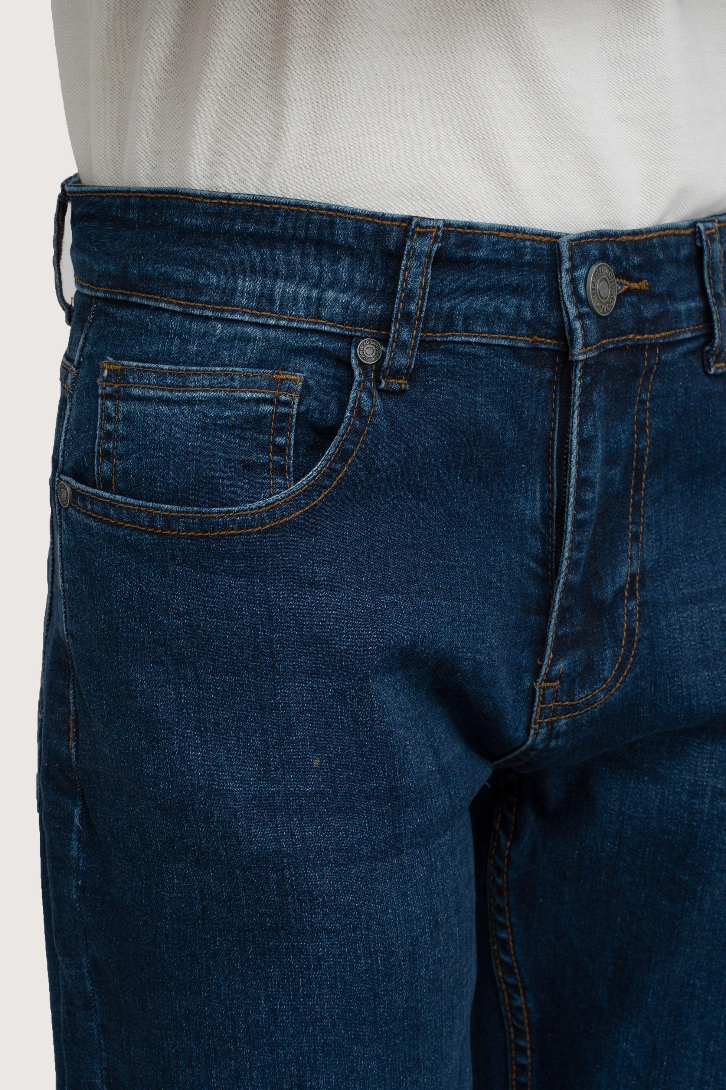 SLIM LEG DENIM JEANS DARK BLUE TINTED at Charcoal Clothing