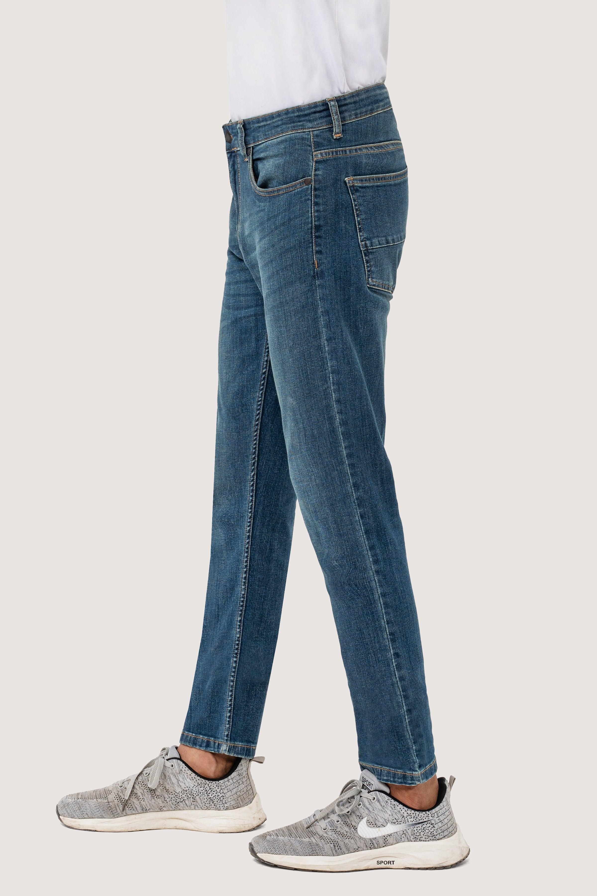 SLIM LEG DENIM JEANS DARK BLUE TINTED at Charcoal Clothing