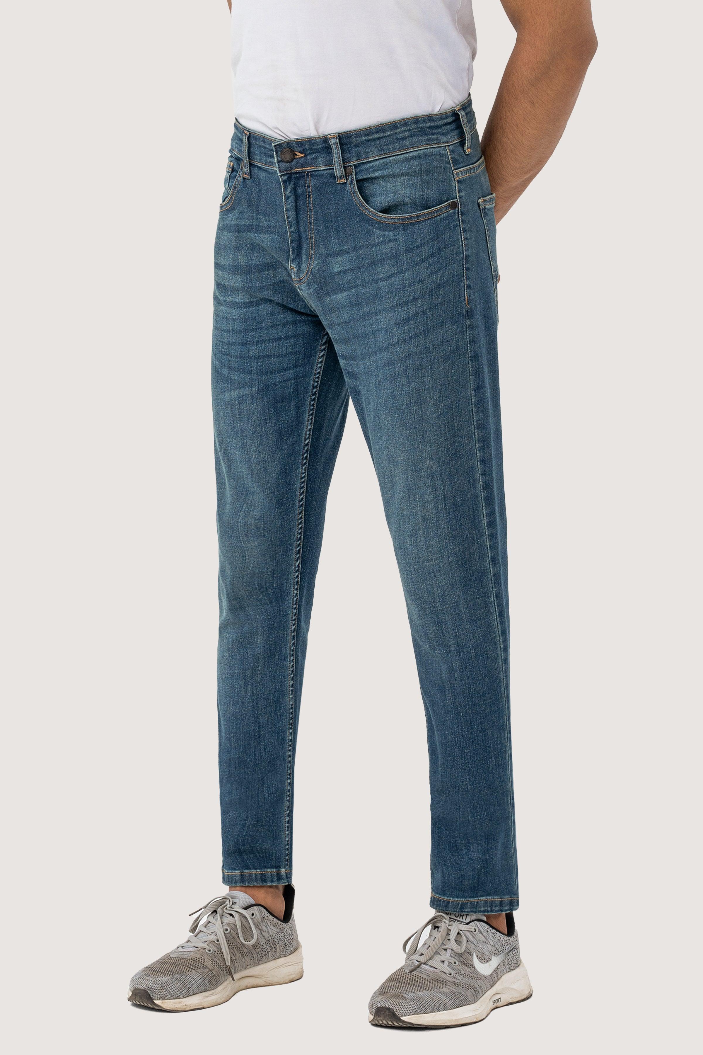SLIM LEG DENIM JEANS DARK BLUE TINTED at Charcoal Clothing