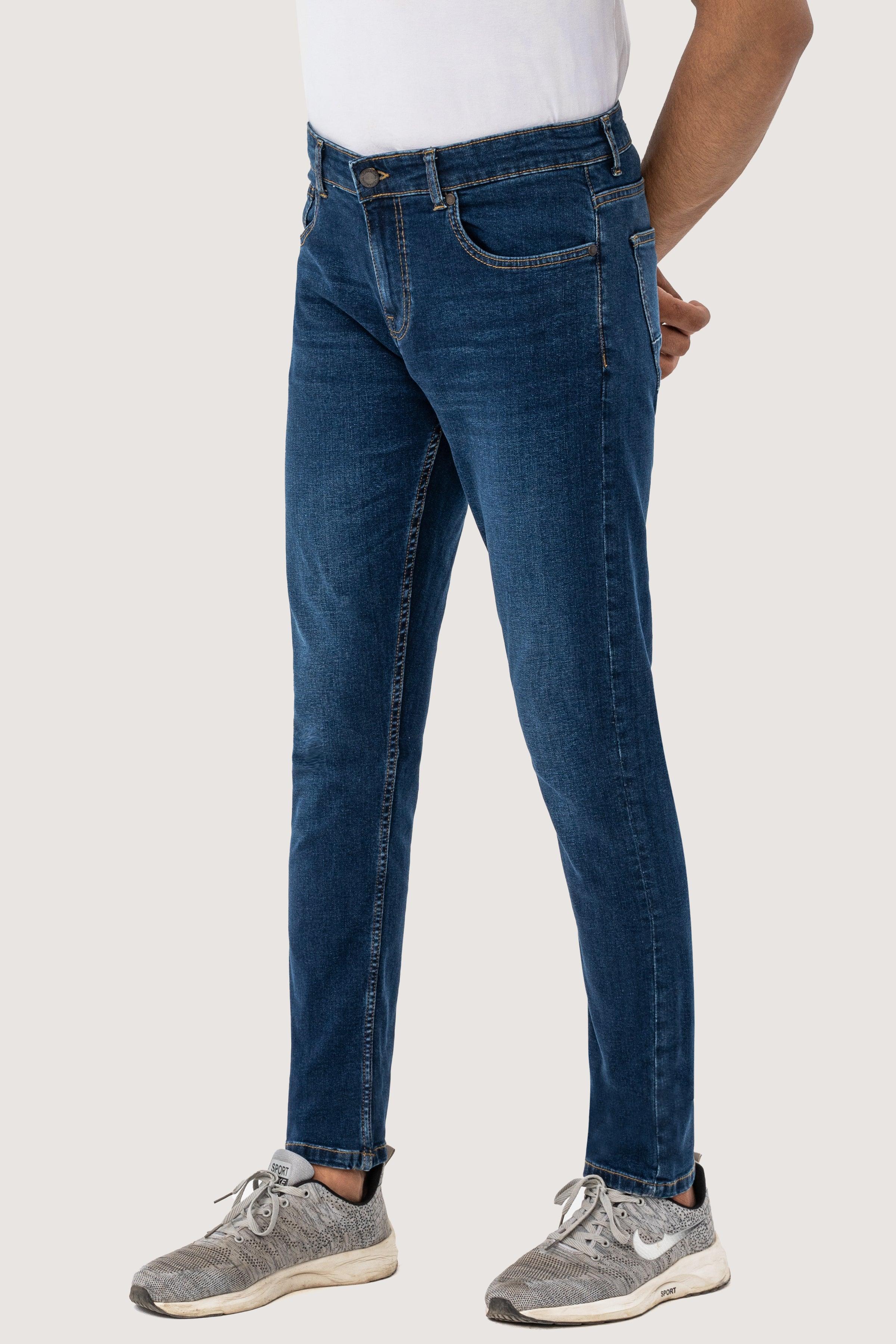 SLIM LEG DENIM JEANS DARK BLUE TINTED at Charcoal Clothing