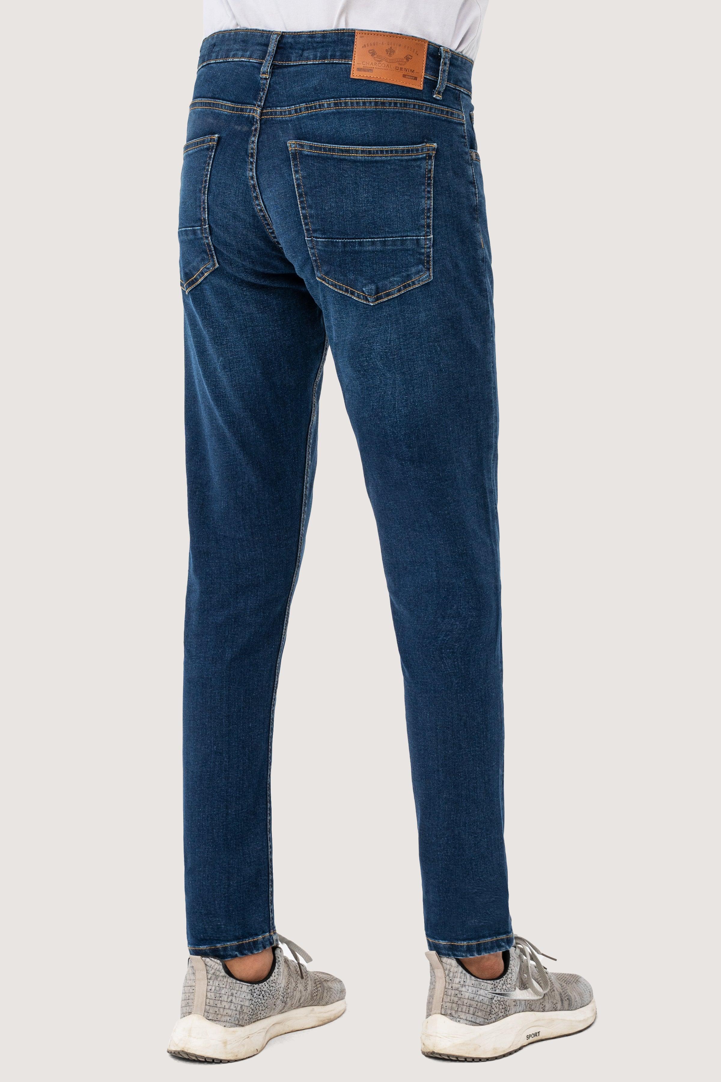 SLIM LEG DENIM JEANS DARK BLUE TINTED at Charcoal Clothing