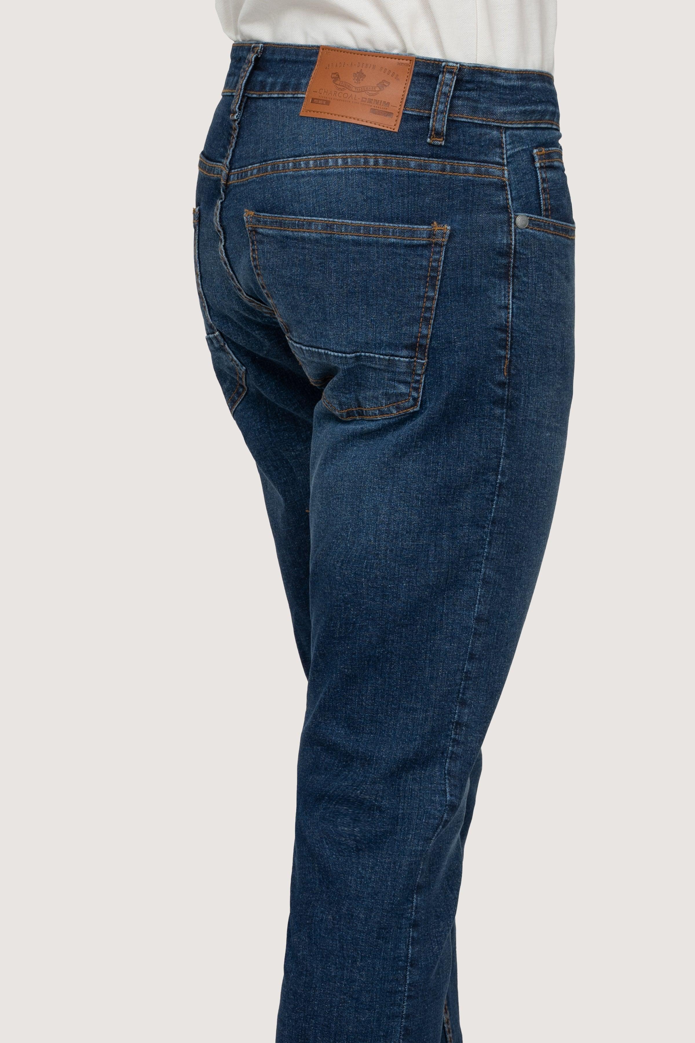 SLIM LEG DENIM JEANS DARK BLUE TINTED at Charcoal Clothing