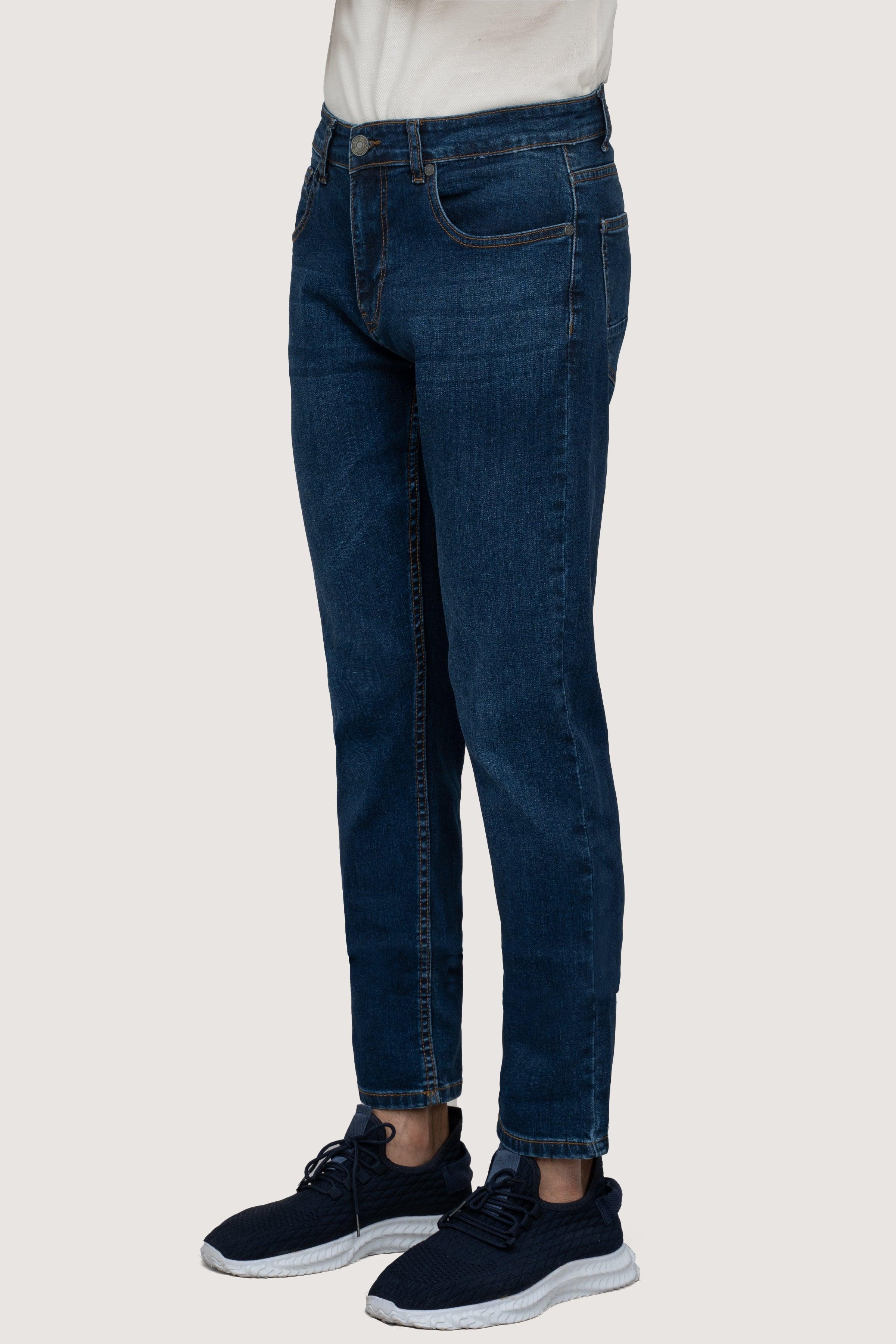 SLIM LEG DENIM JEANS DARK BLUE TINTED at Charcoal Clothing