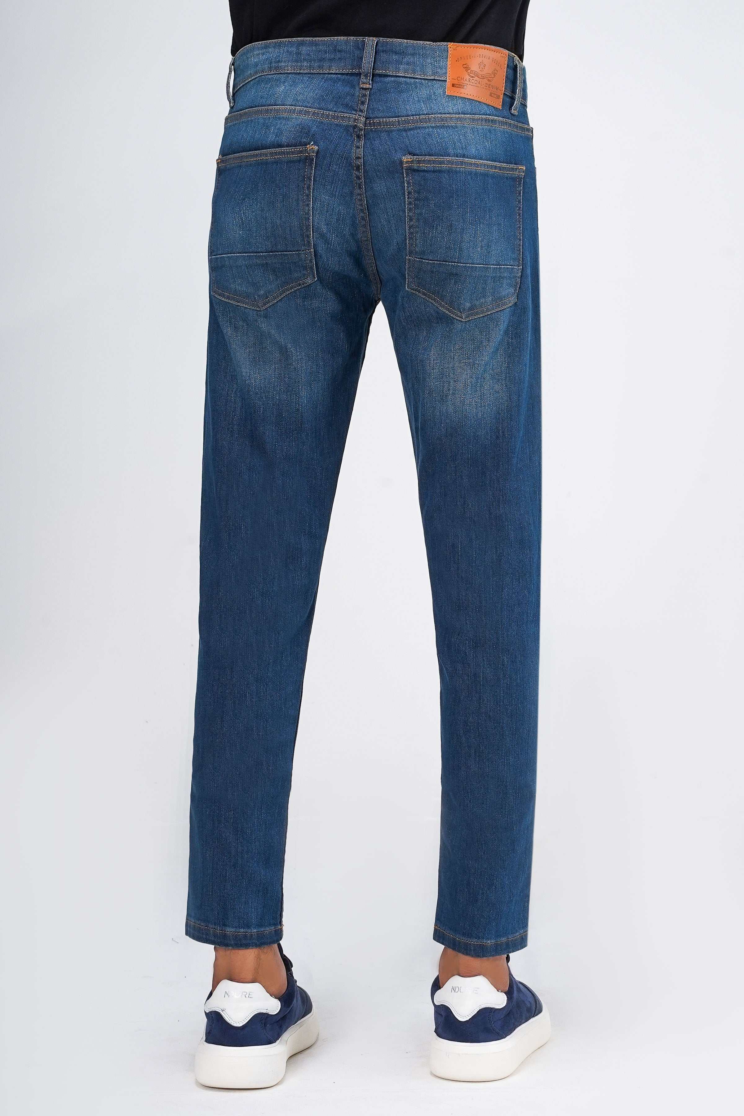 SLIM LEG DENIM JEANS DARK BLUE at Charcoal Clothing