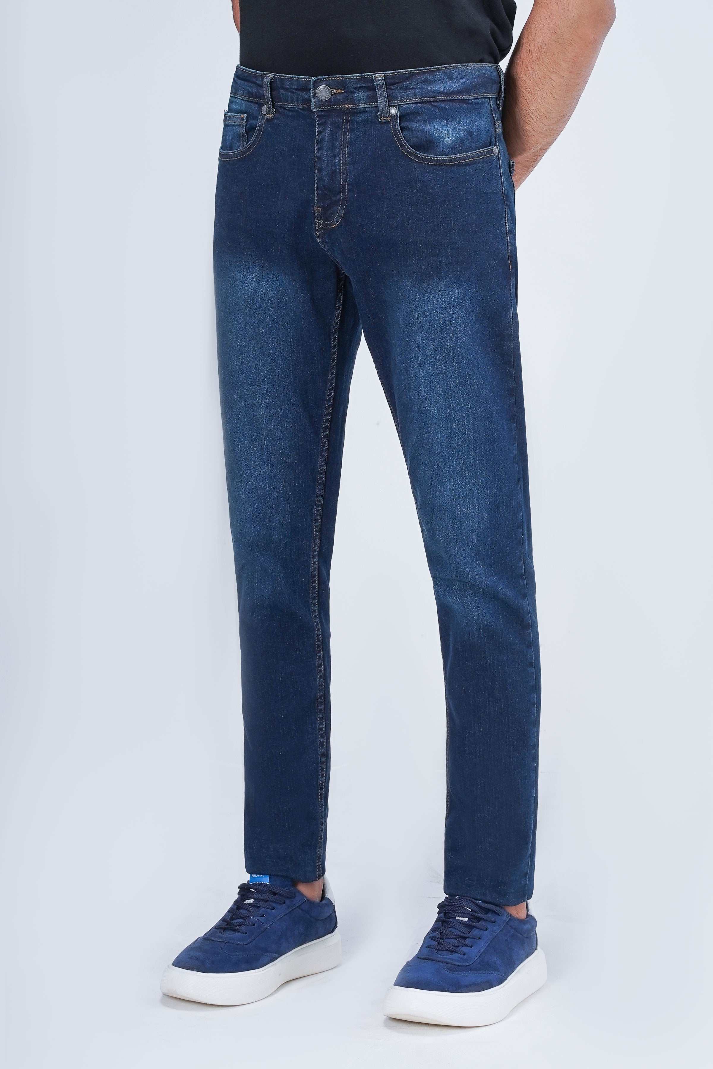 SLIM LEG DENIM JEANS DARK BLUE at Charcoal Clothing