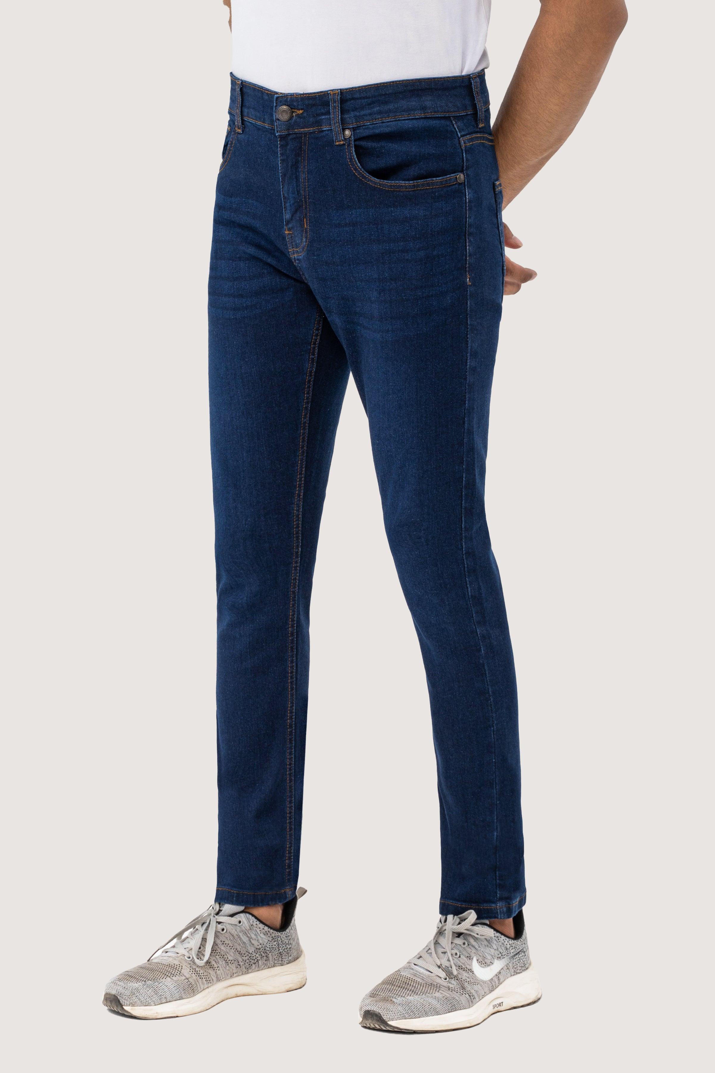 SLIM LEG DENIM JEANS DARK BLUE at Charcoal Clothing
