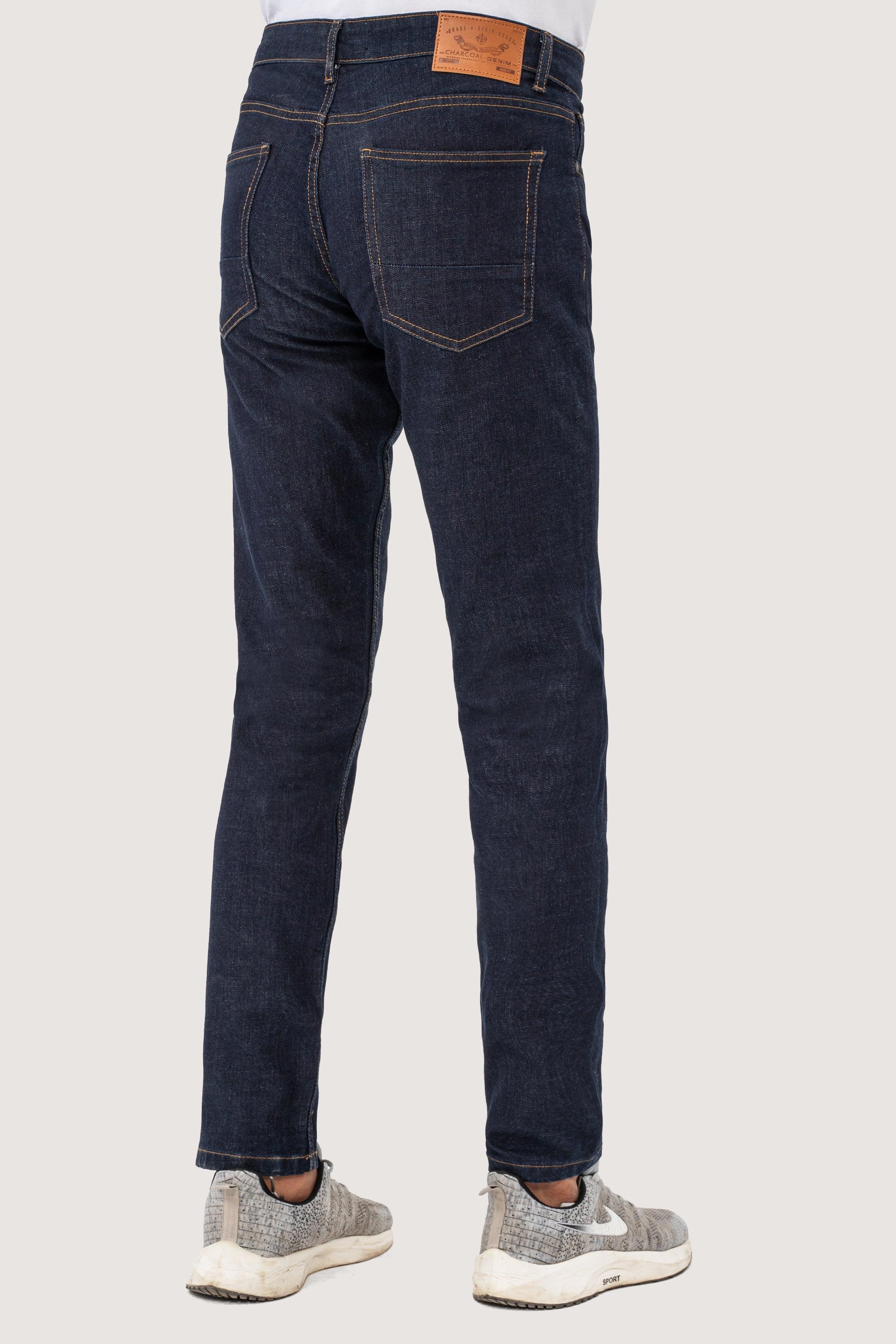 SLIM LEG DENIM JEANS DARK BLUE at Charcoal Clothing