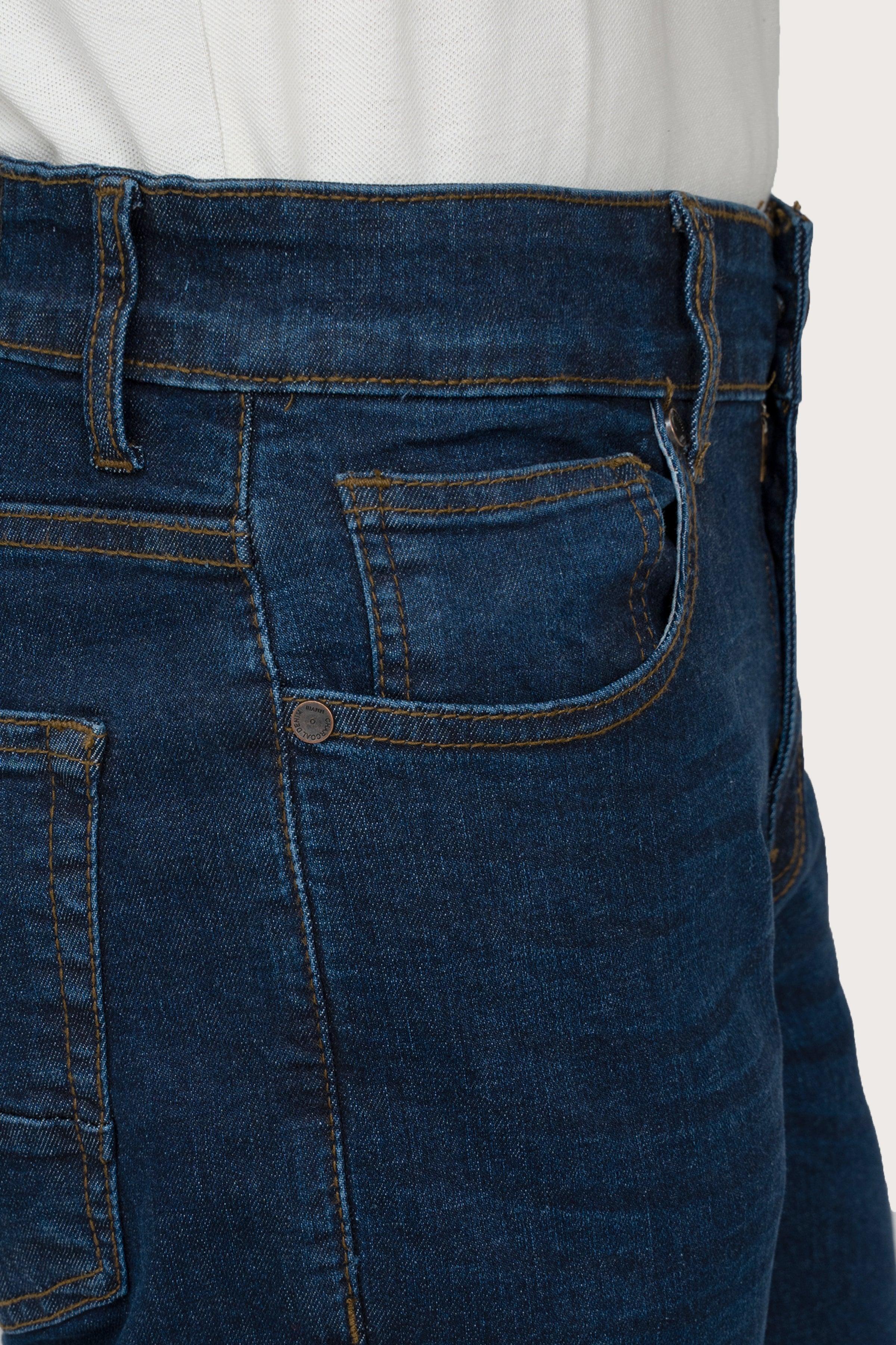 SLIM LEG DENIM JEANS DARK BLUE at Charcoal Clothing