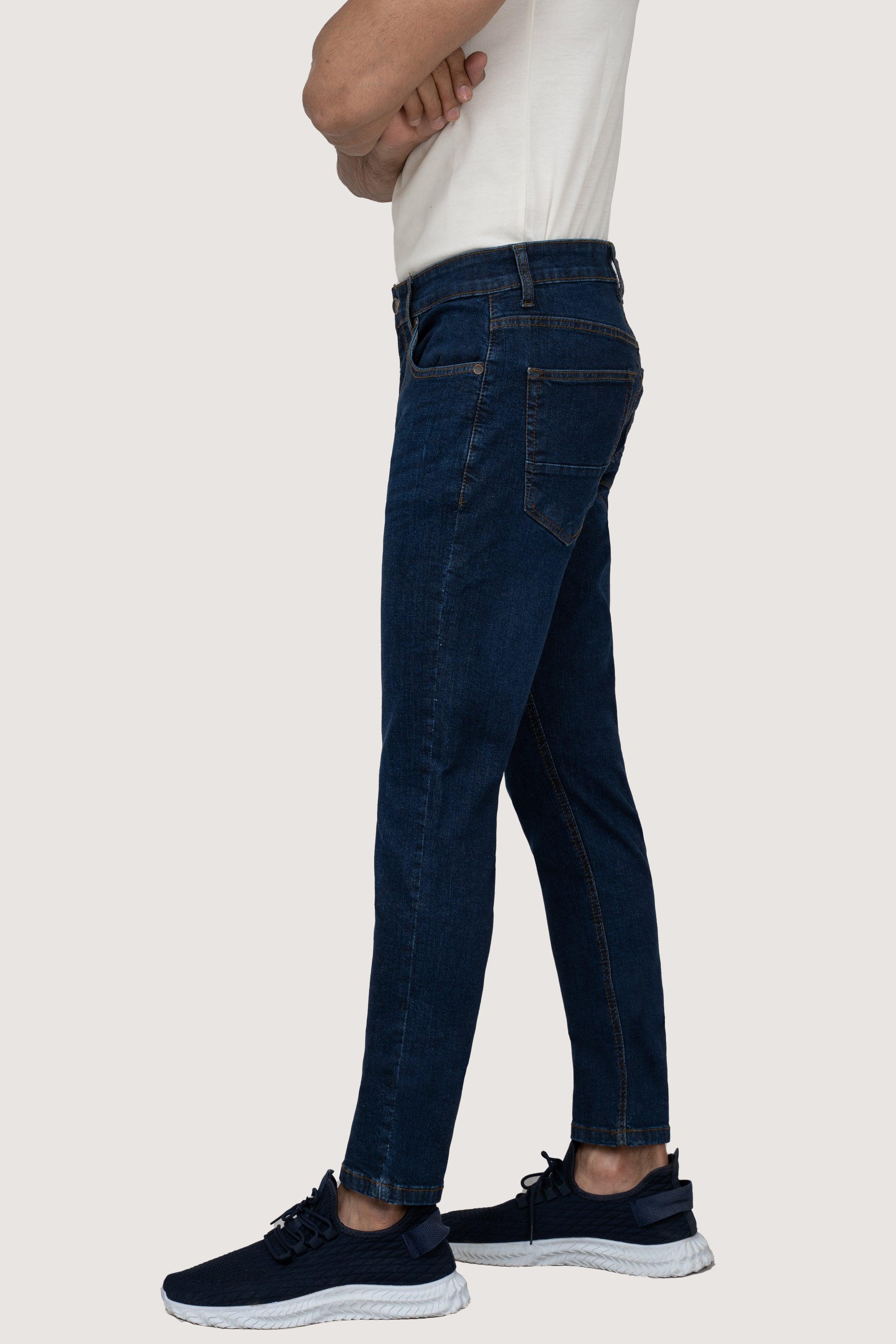 SLIM LEG DENIM JEANS DARK BLUE at Charcoal Clothing