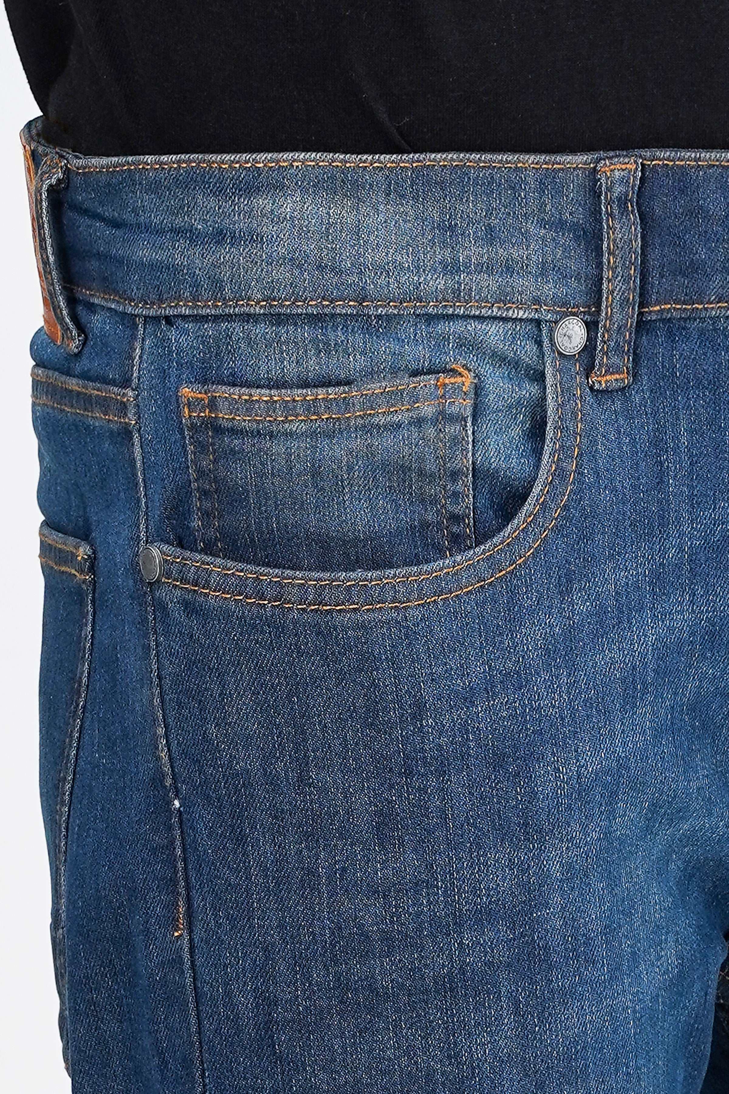SLIM LEG DENIM JEANS DARK BLUE at Charcoal Clothing