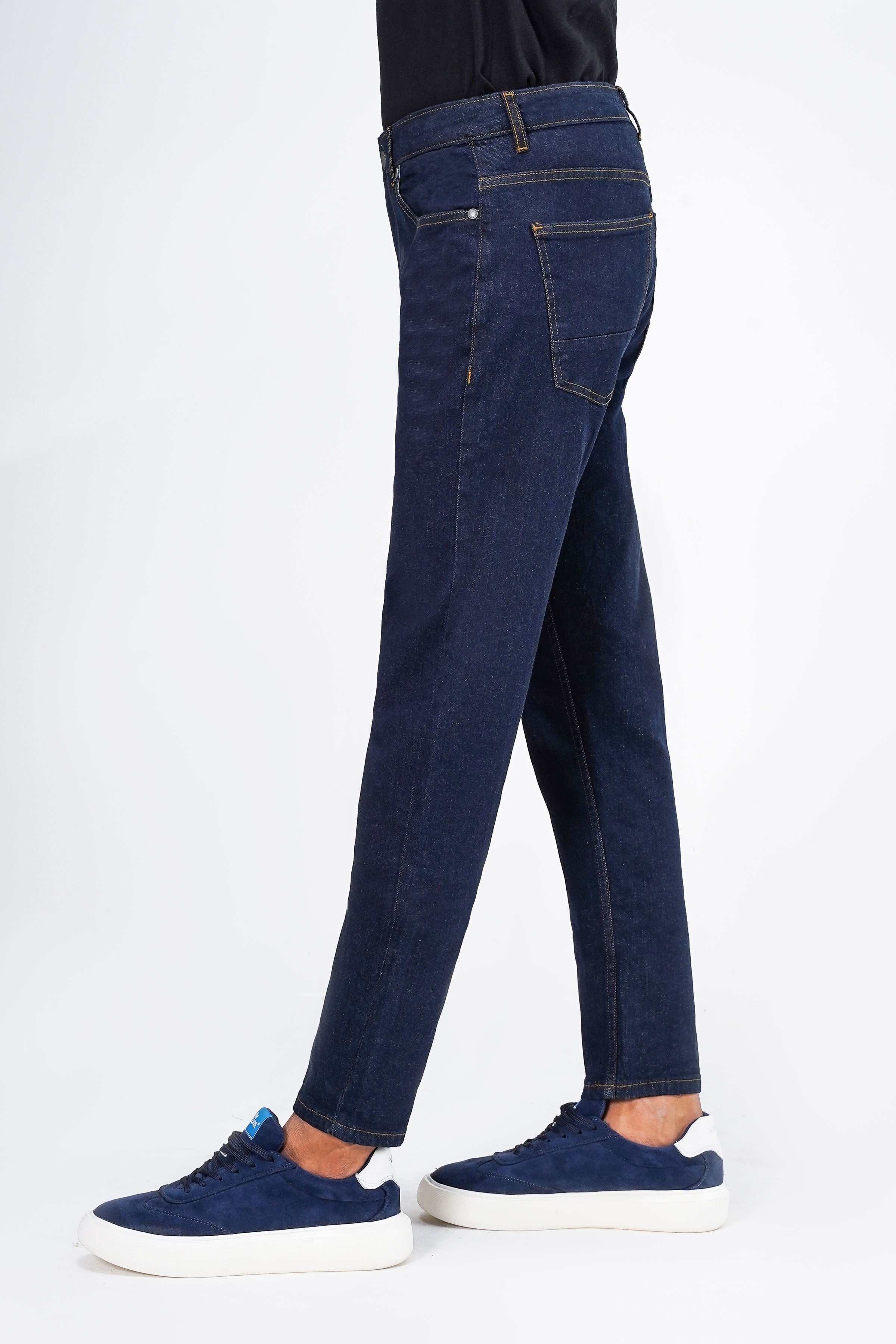SLIM LEG DENIM JEANS DARK BLUE at Charcoal Clothing